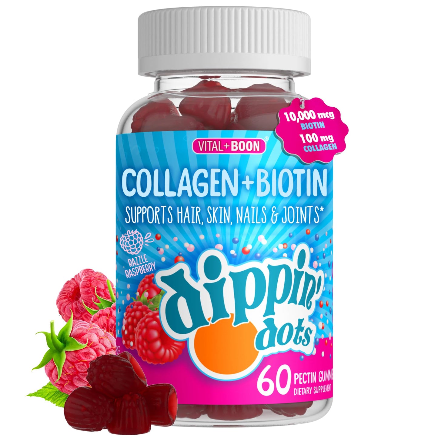 Vital+Boon Hair Skin and Nails Vitamins Biotin Collagen Gummy 60