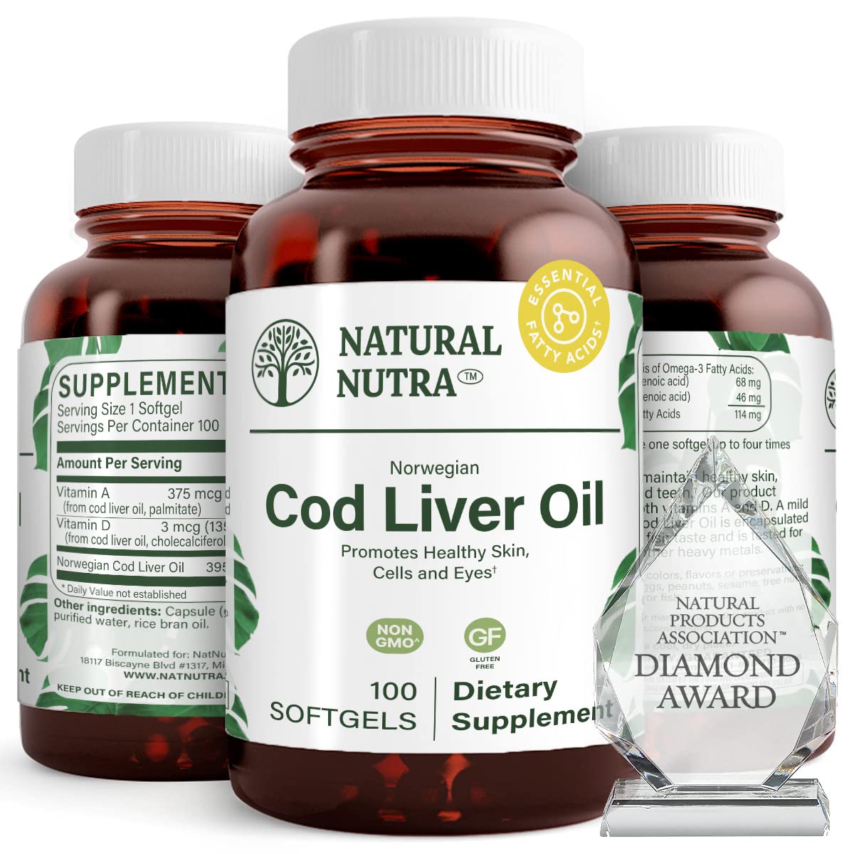 Natural Nutra Norwegian Cod Liver Oil Softgels 100 Count