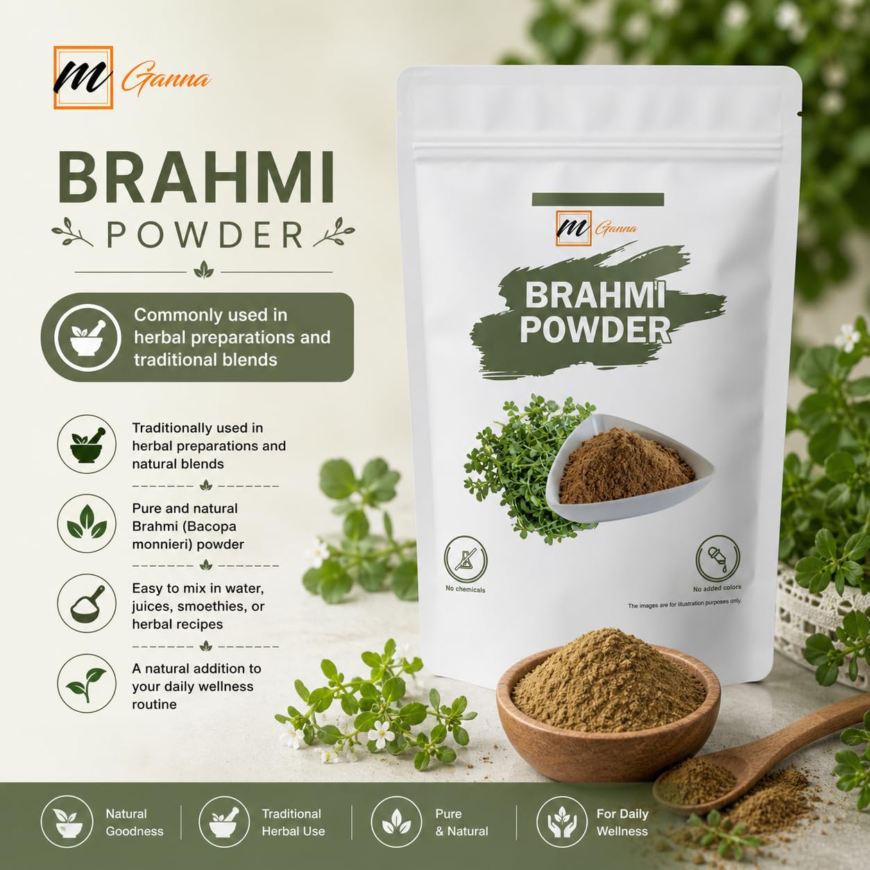 mGanna Brahmi Bacopa Monnieri Powder, 16 Ounce