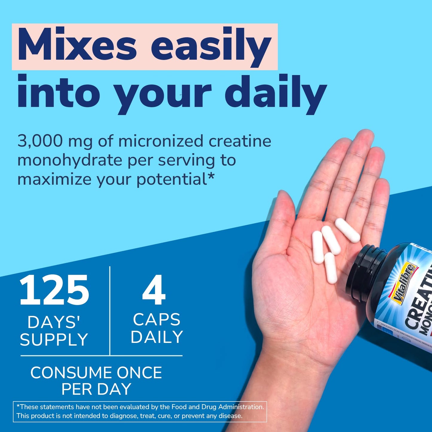 Vitalibre Creatine Monohydrate 3000 mg Micronized Capsule, 500 Capsules