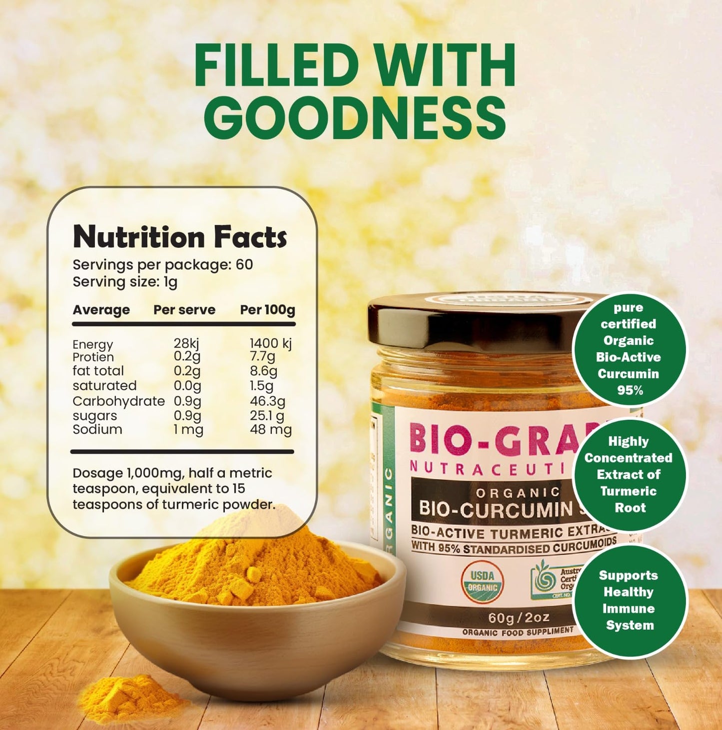 BIO-GRAPE Turmeric Curcumin Extract Powder 2.12 oz