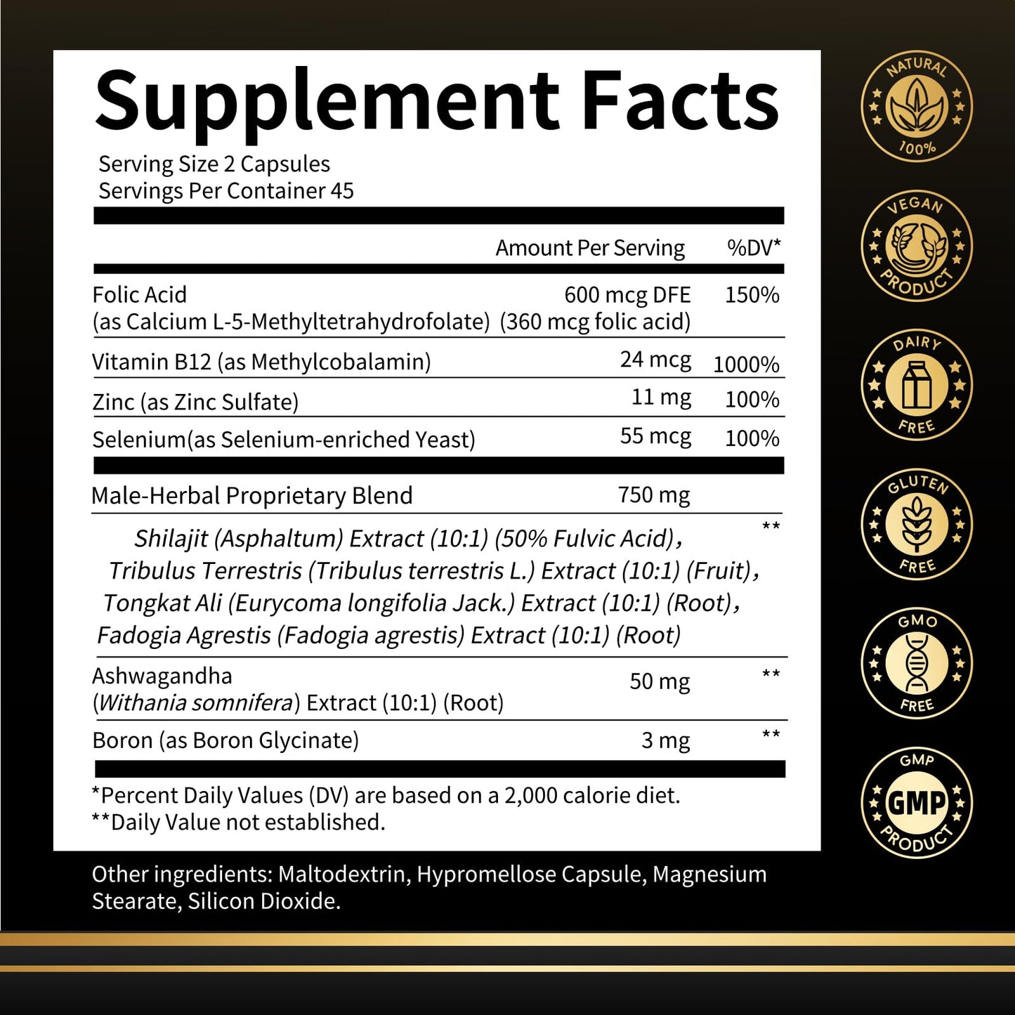 M inch Shilajit for Men, 10-in-1 Booster for Men - Stamina, Vitality & Strength Booster, Male Enhancing Supplement with Ashwagandha, Tongkat Ali & Tribulus Terrestris Extract, 180 Vegan Capsules