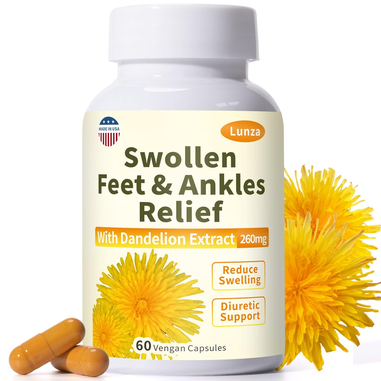Netrca Swollen Feet and Ankles Relief with 260mg Dandelion, Edema Relief for Legs, Feet & Ankles, Water Retention, Fast-Acting Formula, Natural Ingredients, 120 Capsules