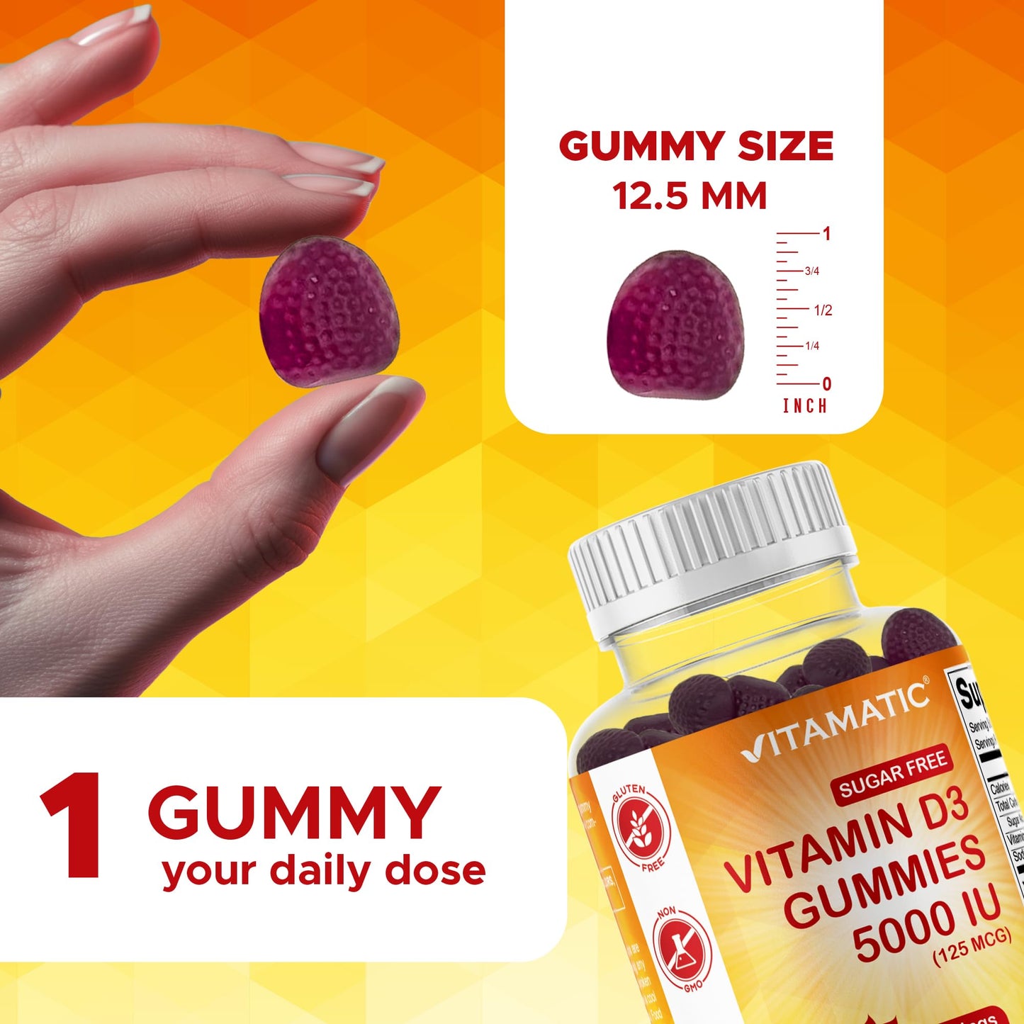Vitamatic Sugar Free Vitamin D3 5000 IU Gummy, 240 Count