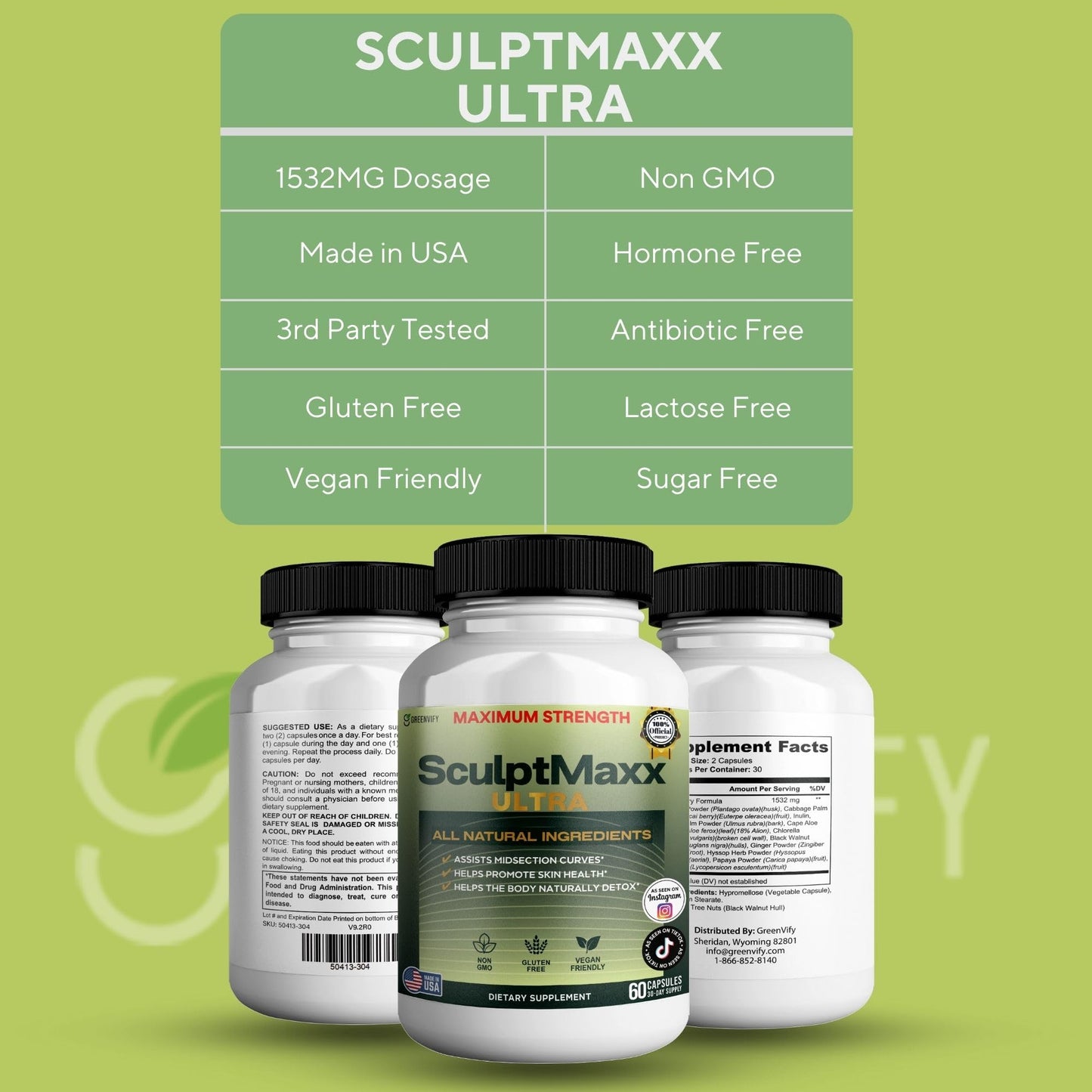 GREENVIFY SculptMaxx Ultra Maximum Strength Natural Dietary Supplement, 60 Capsules