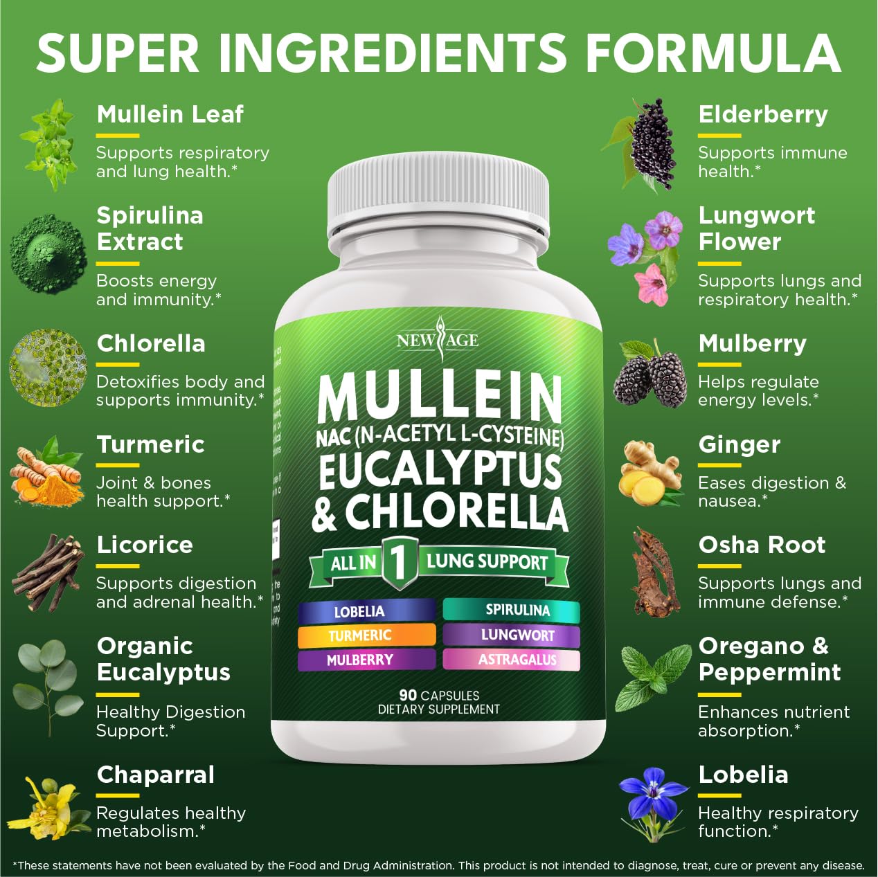 NEW AGE Mullein Leaf Extract Capsules 90 Count