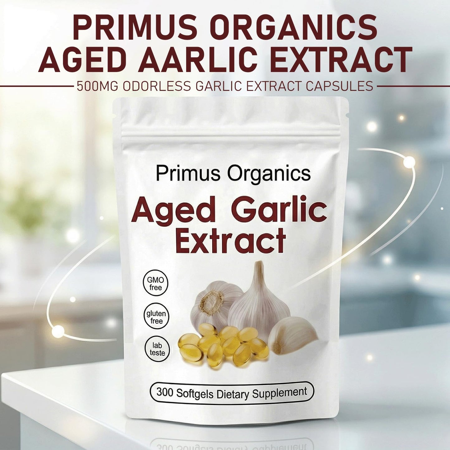 Primus Organics Aged Garlic Extract Softgels, 300 Softgels