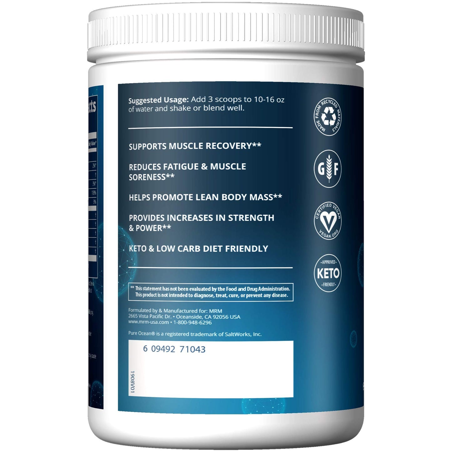 MRM BCAA+G Reload Post-Workout Powder - Keto Watermelon 11.6 Ounce