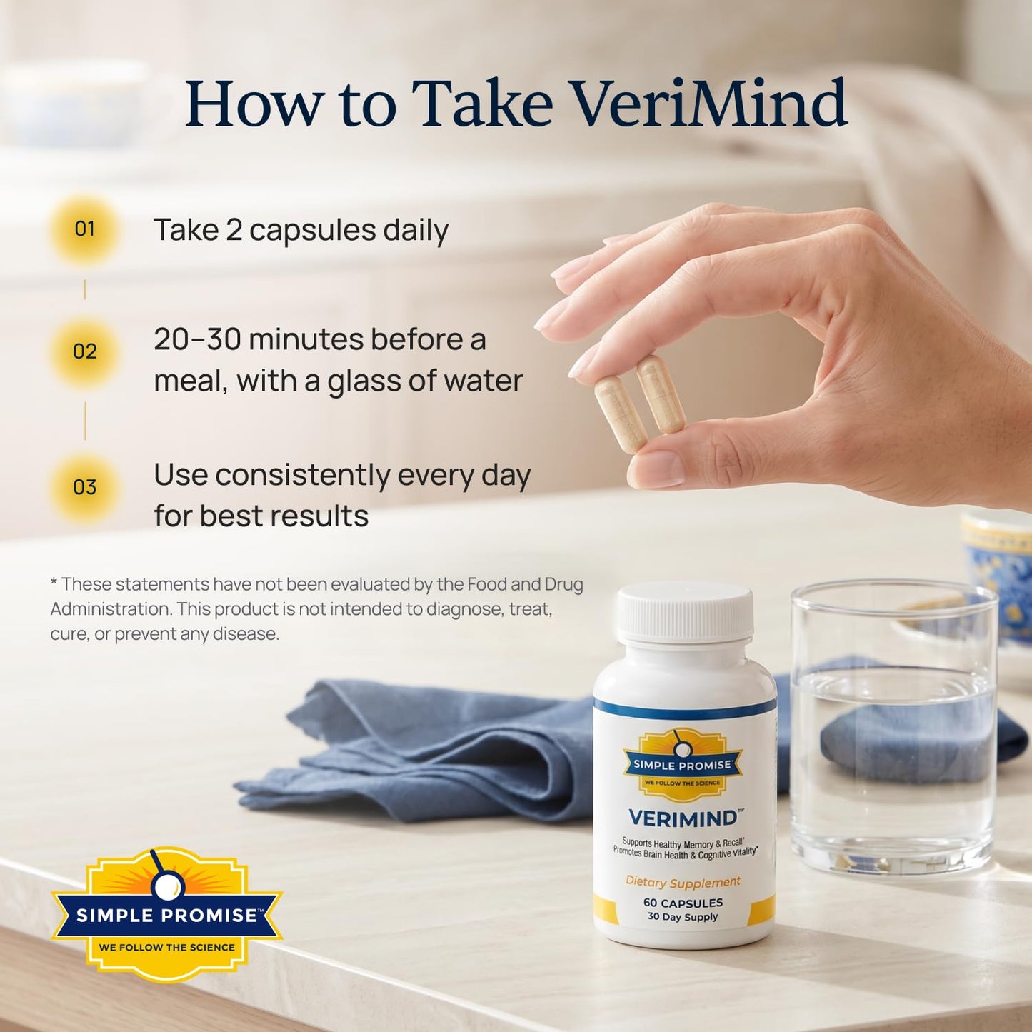 Simple Promise Verimind Brain Supplement for Memory, Recall & Focus Capsules 60 Count