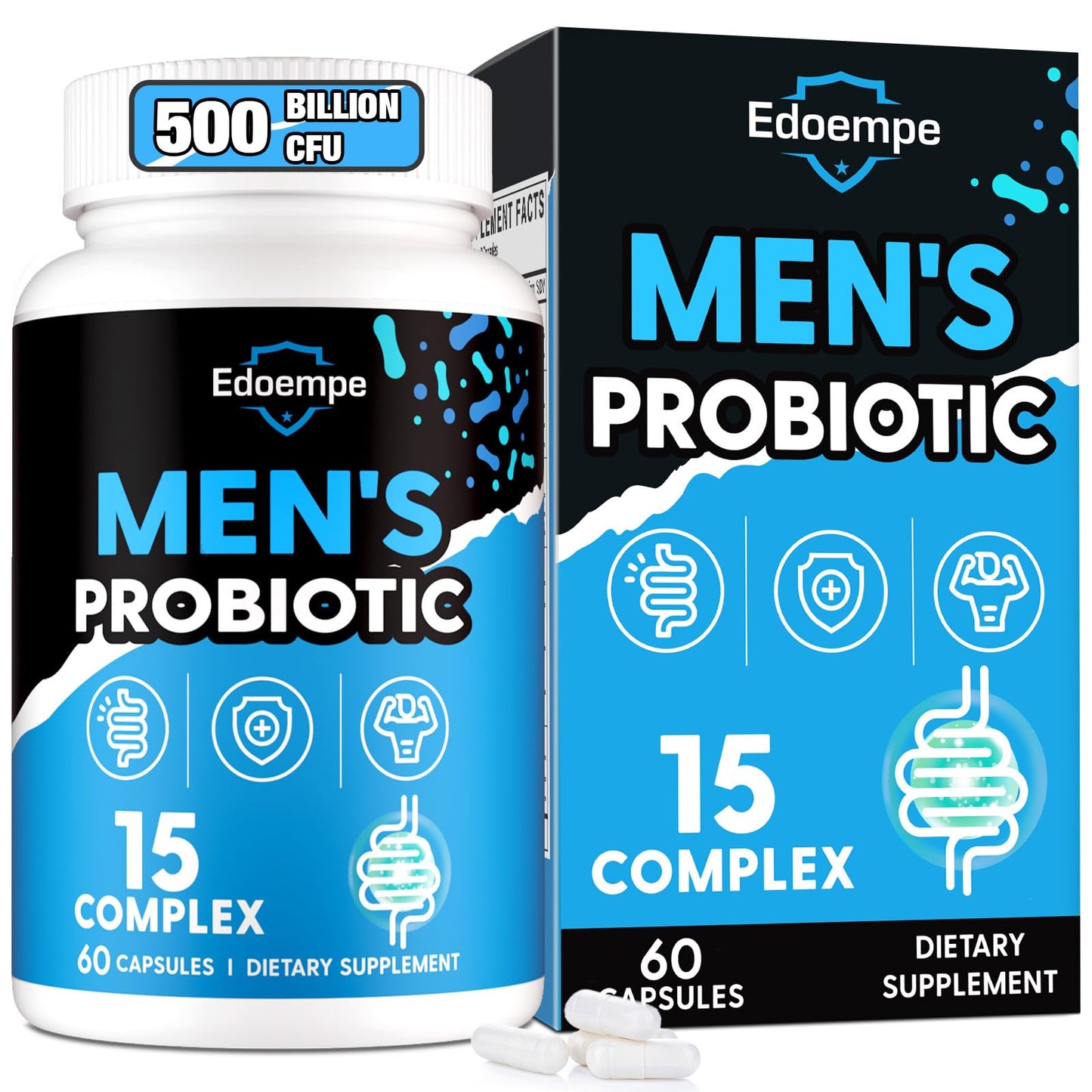 Edoempe Probiotics for Men 500 Billion CFUs 12 Strains Probiotic Capsule, 60 Capsules
