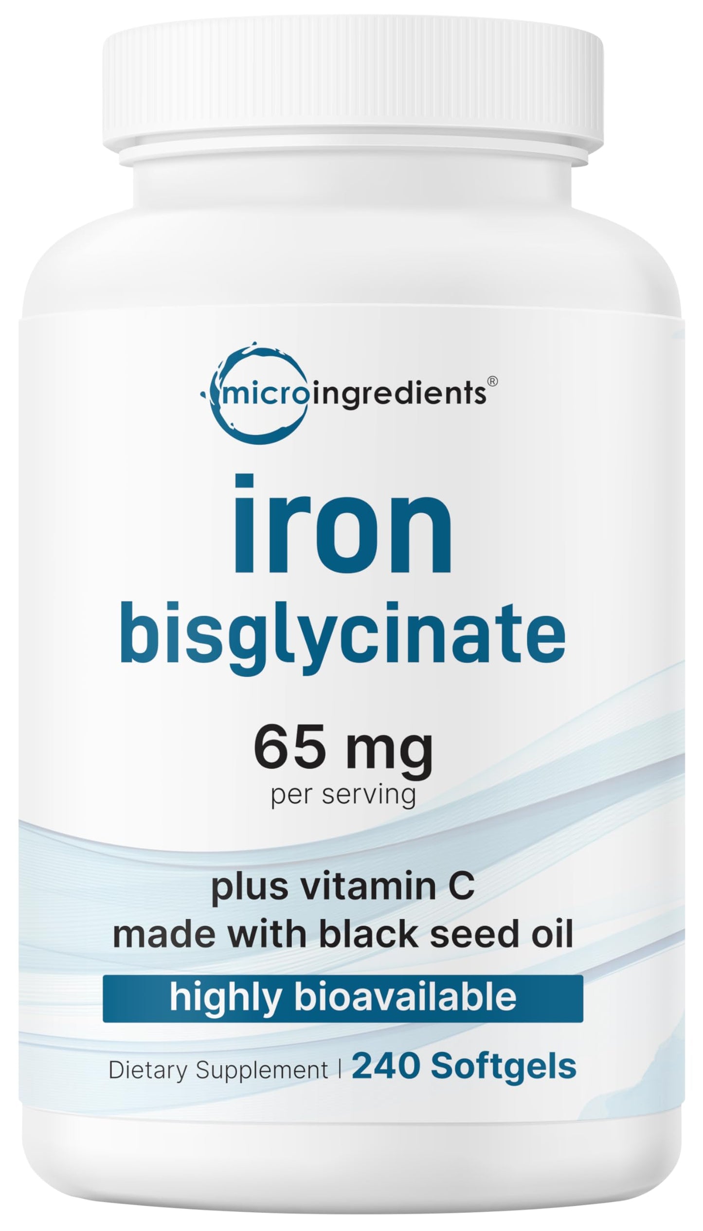 Micro Ingredients Iron Bisglycinate 65 mg Per Serving SOFTGELS 240 COUNT