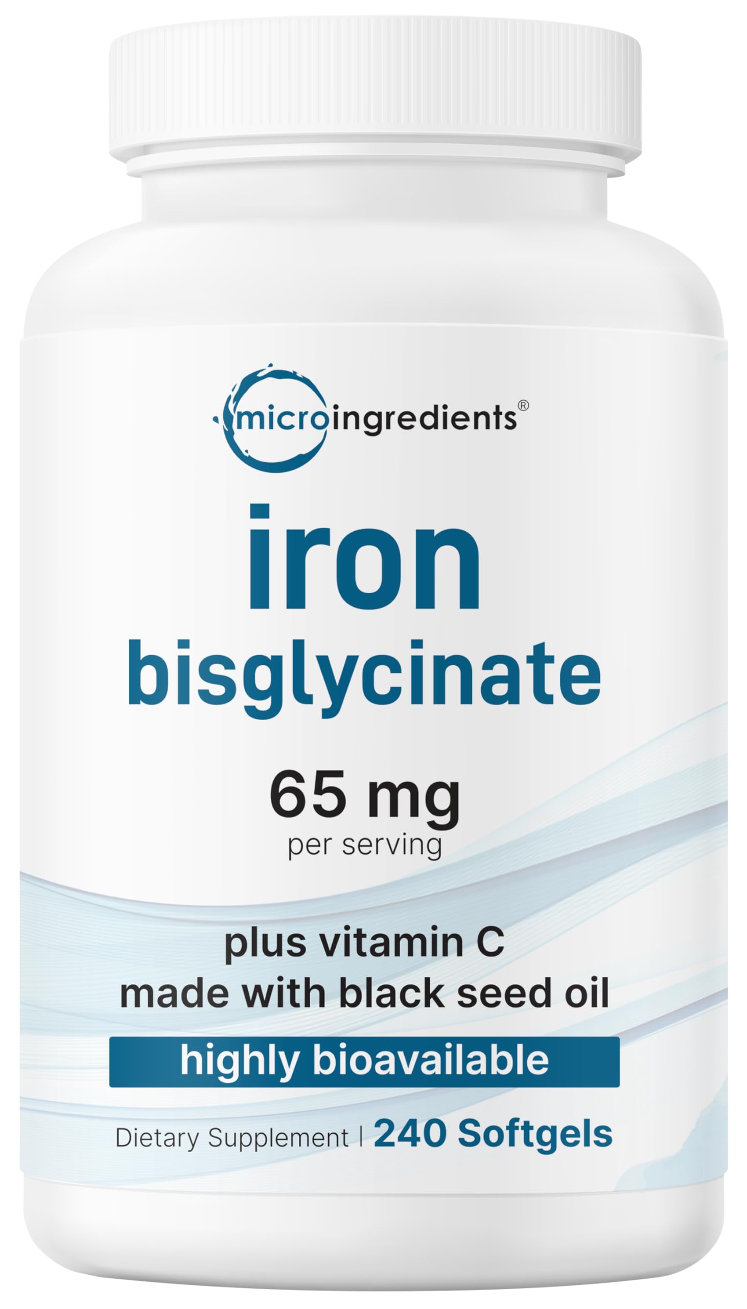Micro Ingredients Iron Bisglycinate 65 mg Per Serving SOFTGELS 240 COUNT
