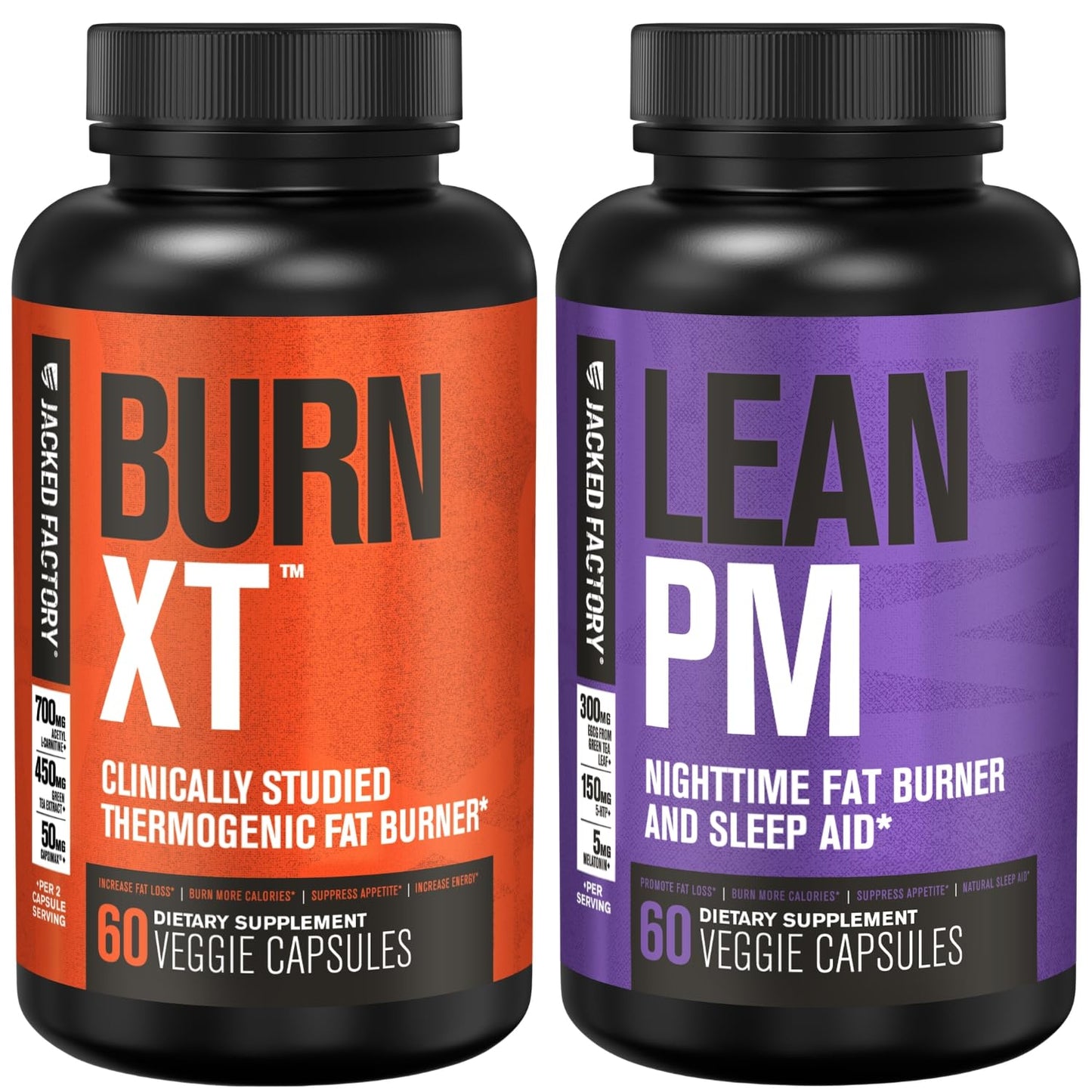 Jacked Factory Burn XT Thermogenic Fat Burner & Lean PM Nighttime Weight Loss Supplement for Men & Women 60 Tablets