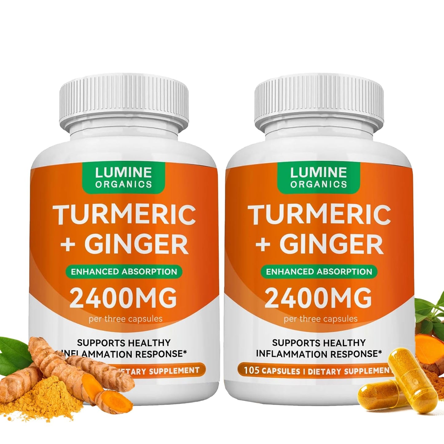 Lumine Organics Turmeric Curcumin Supplement with 95% Curcuminoids, 2400mg Turmeric Extract per Serving, 105 Capsules