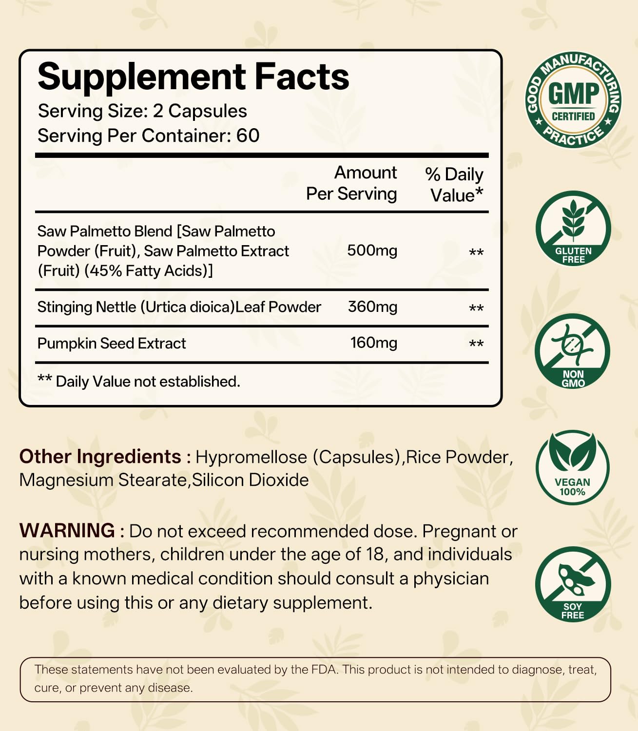 Oopeatol Saw Palmetto Extract for Men 500mg with 45% Fatty Acids 3-in-1 Herbal Formula Nettle Leaf & Pumpkin Seed for Men's Prostate Wellness Vegan Non-GMO Gluten Free 120 Capsules