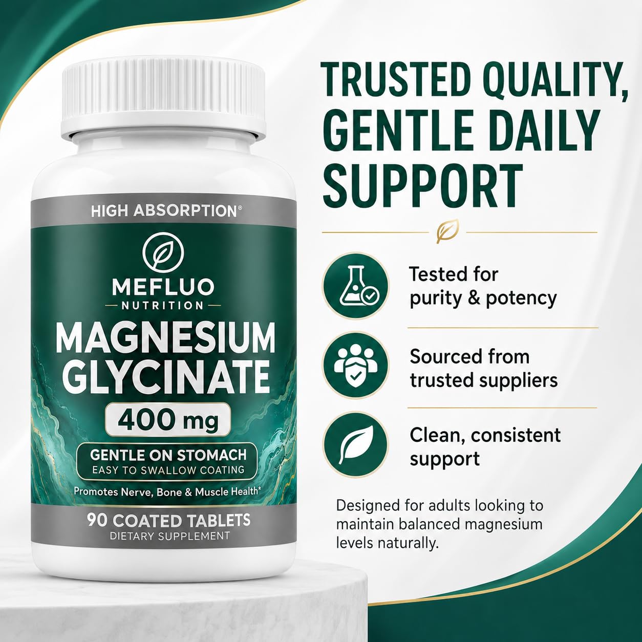 Mefluo Magnesium Glycinate Tablets, 90 Count