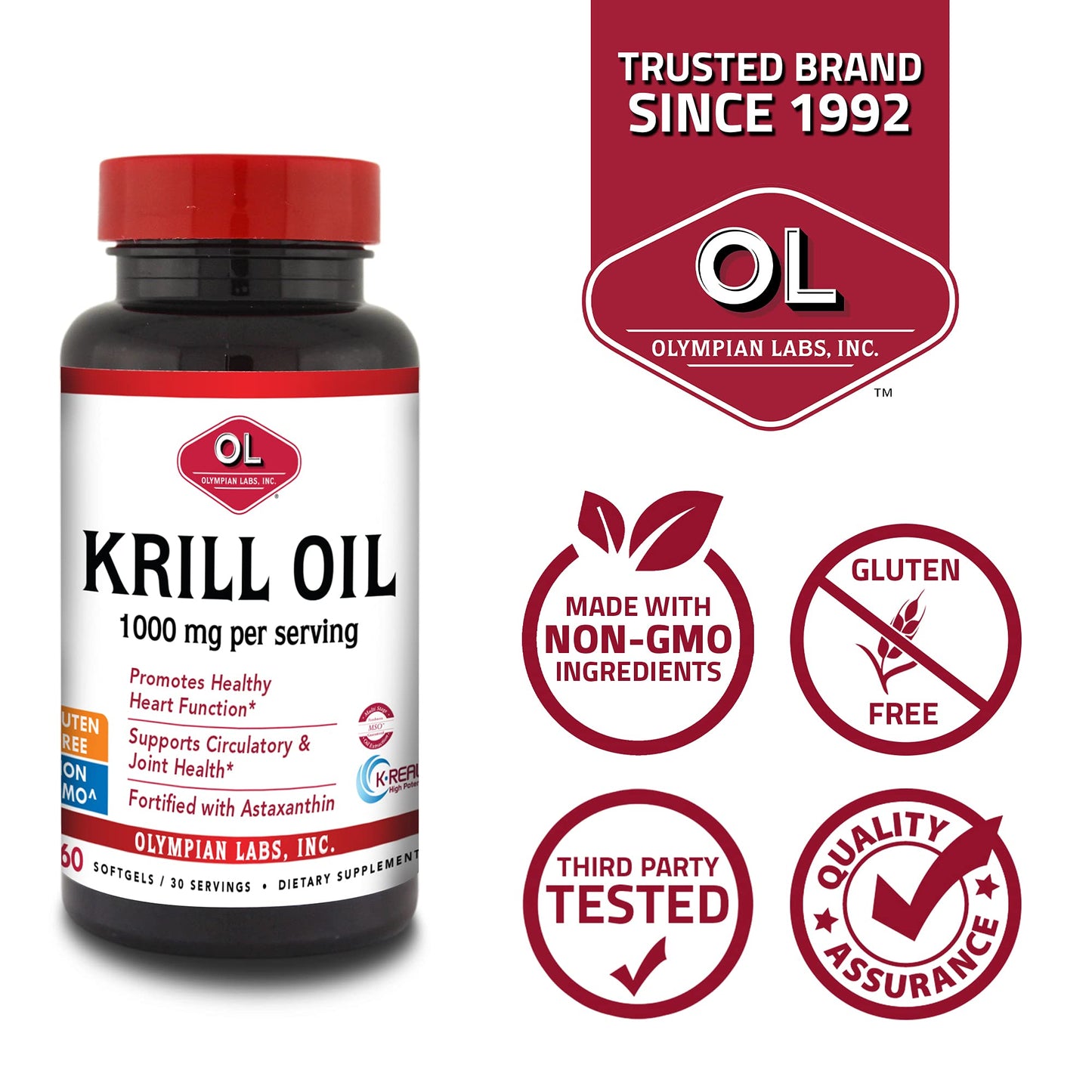 Olympian Labs Antarctic Krill Oil 1000mg Softgels, 60 Count