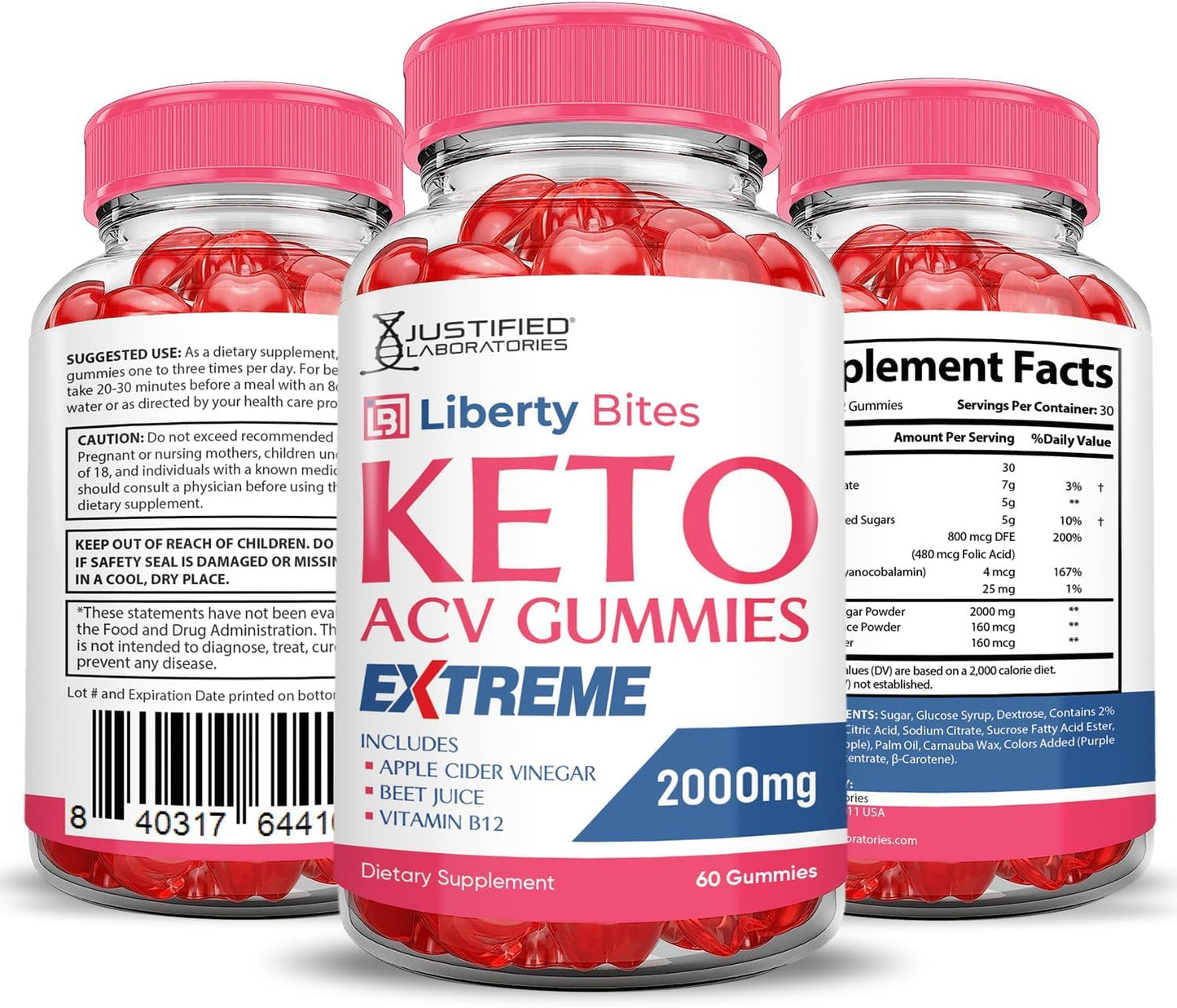 Justified Laboratories Liberty Bites Keto ACV Gummies Extreme 2000MG Gummy 120 Count