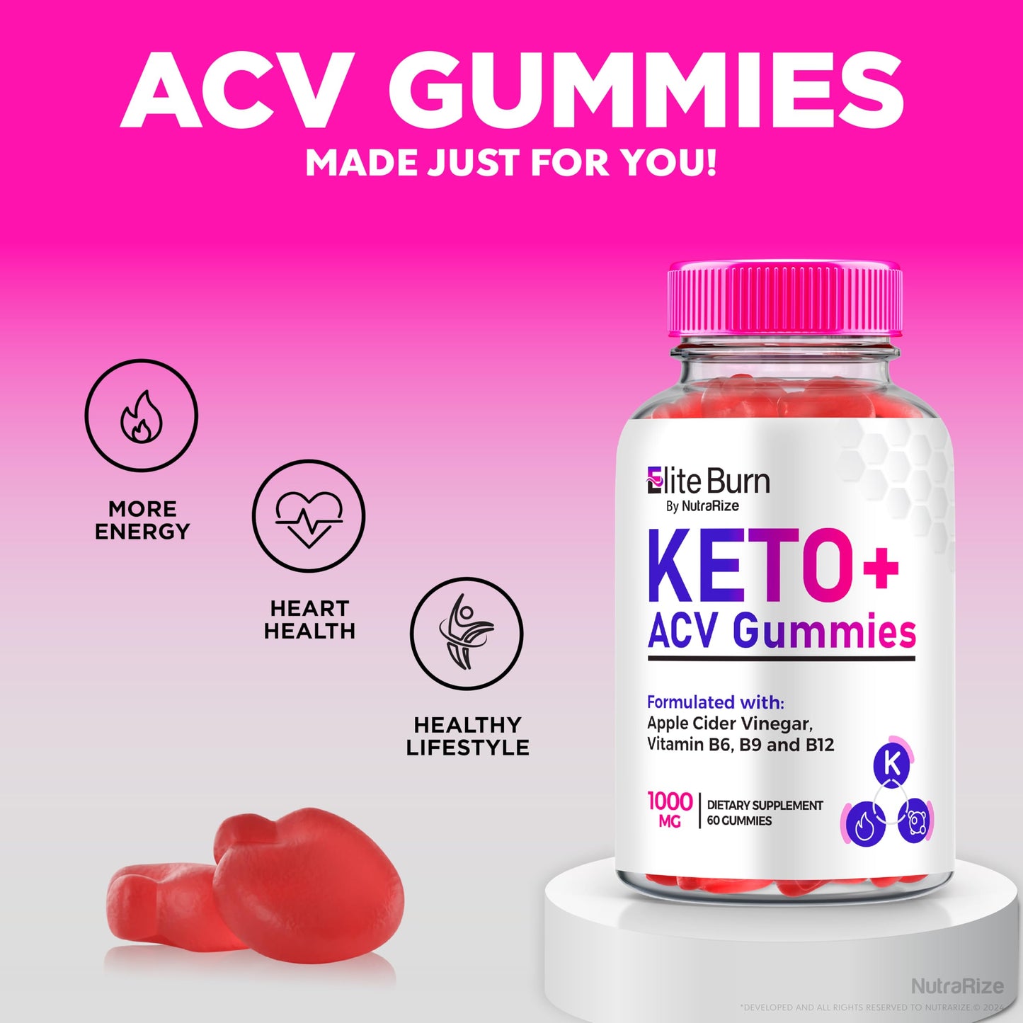 NutraRize Elite Burn Keto ACV Gummies 60 Count