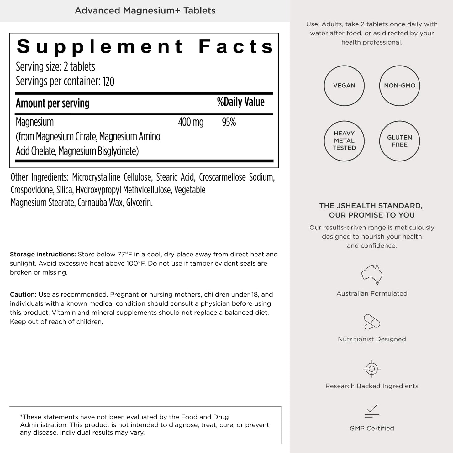 JSHealth Magnesium Supplement for Sleep Tablet 120 Tablets