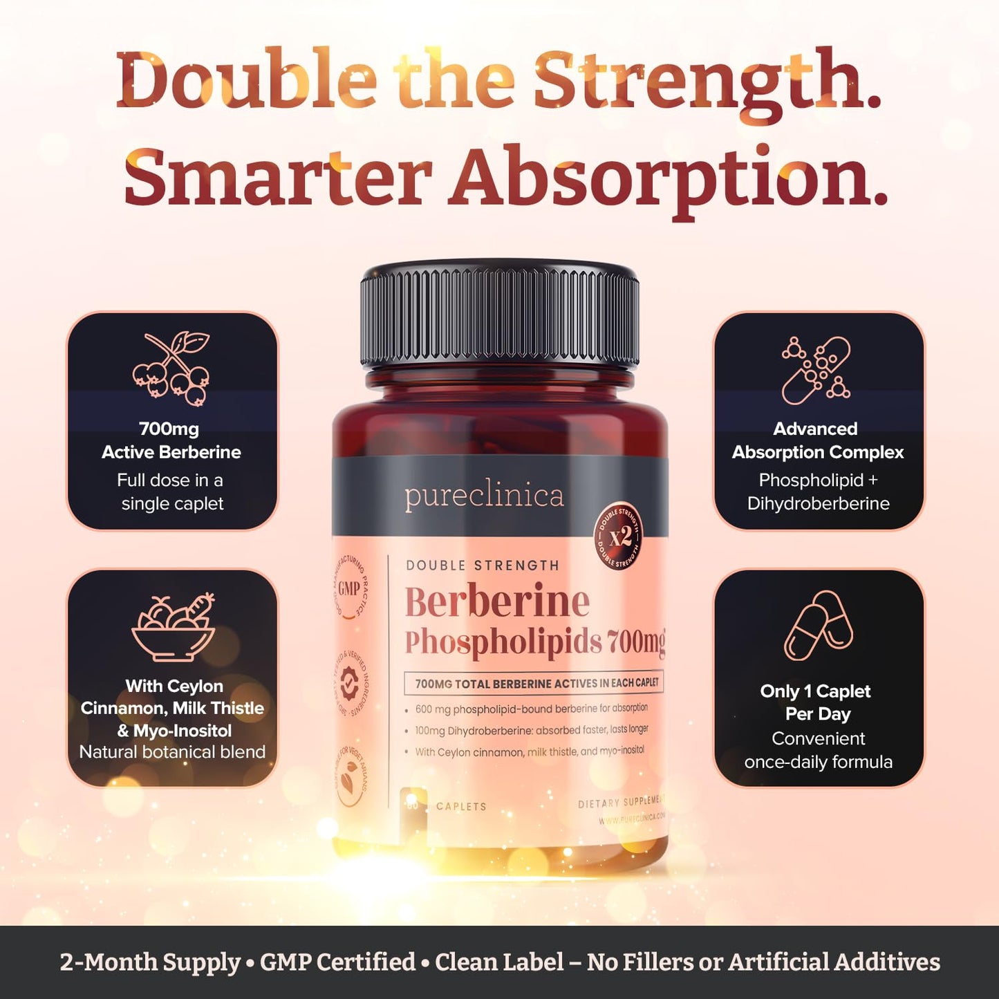 pureclinica Double Strength Berberine Complex Caplets 60