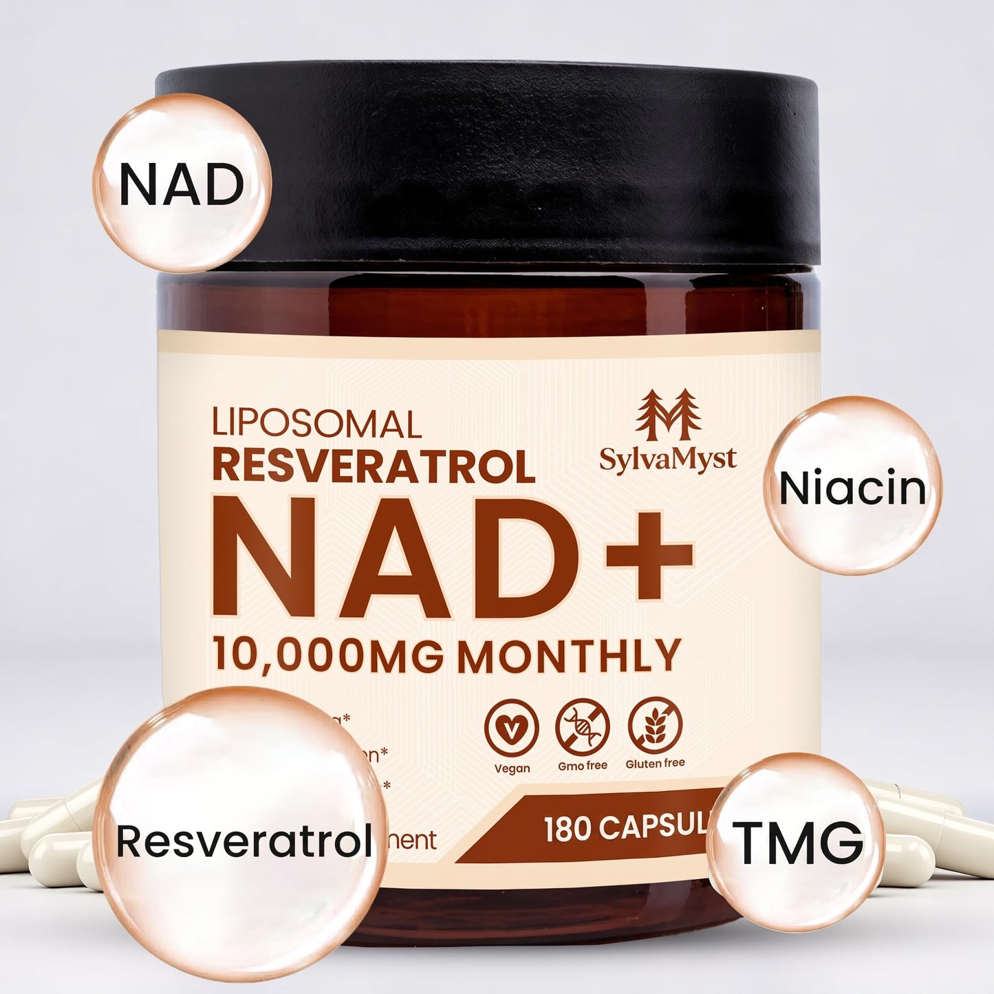 SylvaMyst Liposomal NAD+ Softgels with Resveratrol 180 Capsules
