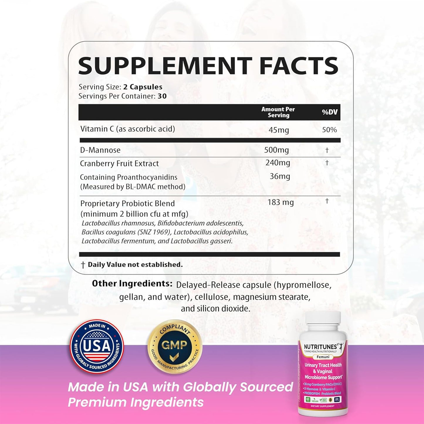 Nutritunes Femuni UTH Urinary Tract Health Supplement for Women, 60 Capsules