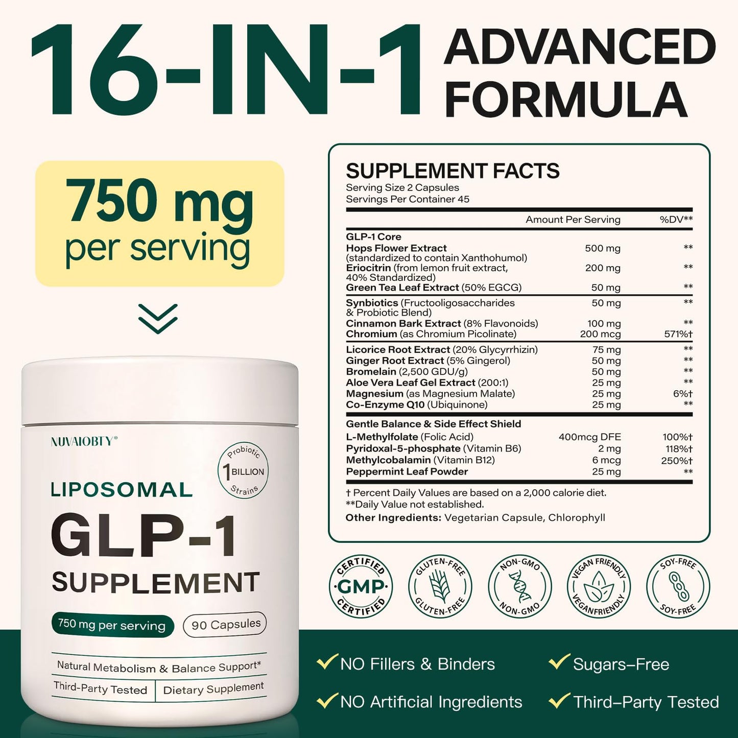 NUVAIOBTY GLP-1 Supplement Support Capsule 90 Count