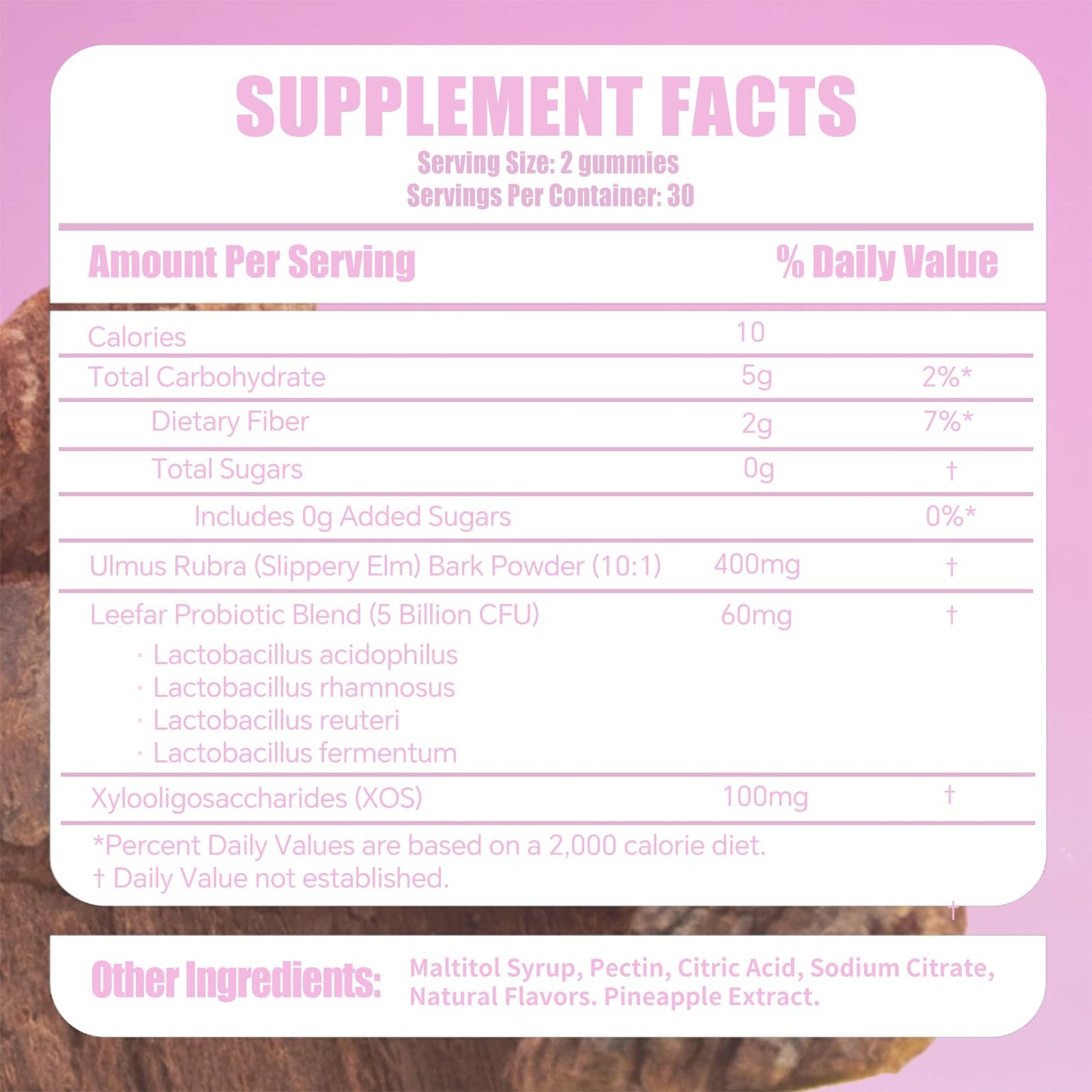 Leefar Women’s Probiotic + Slippery Elm Vaginal Probiotics + Prebiotic Fiber, 5 Billion CFU, Pineapple Flavor, 60 Gummies