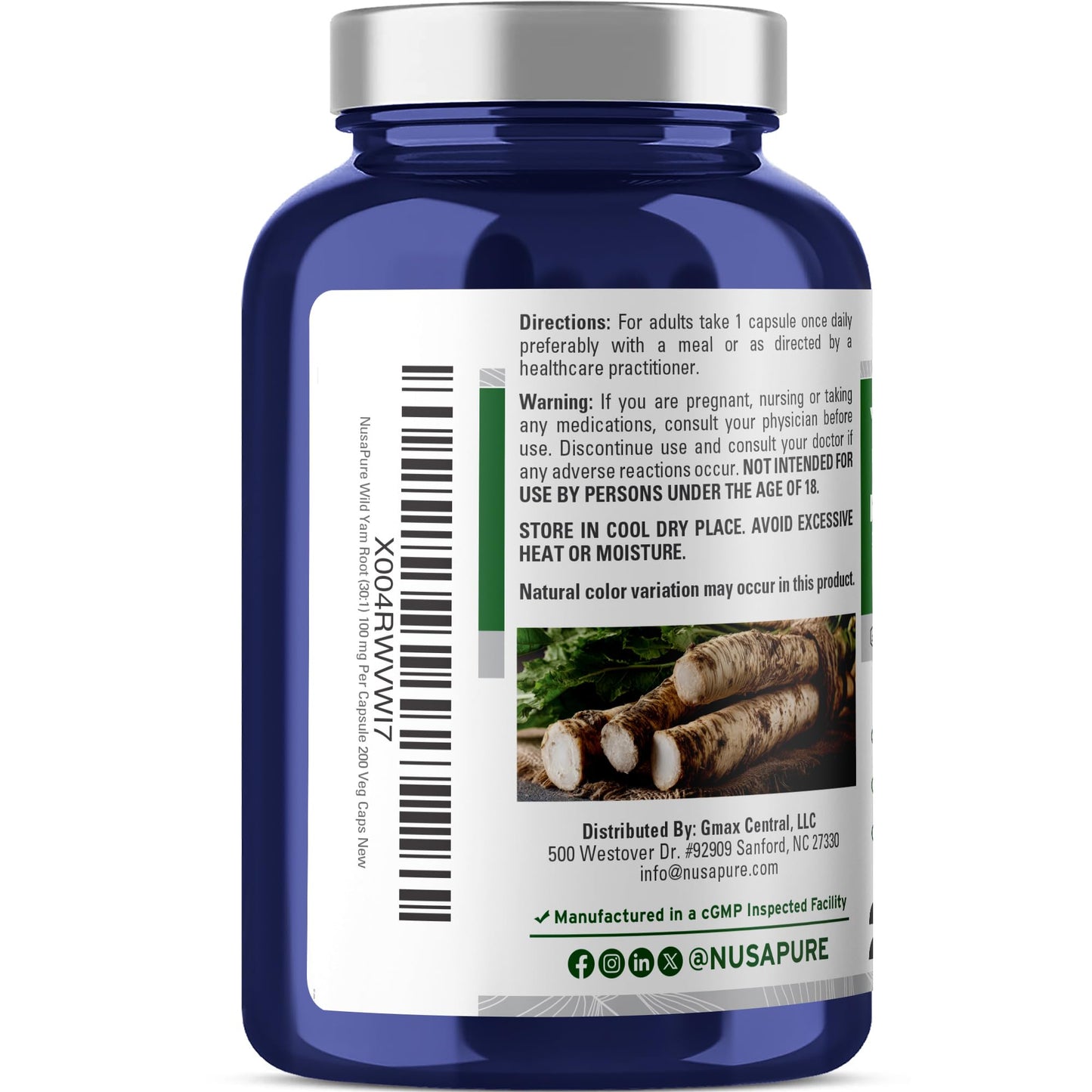 NusaPure Wild Yam Root Capsules 200 Capsules