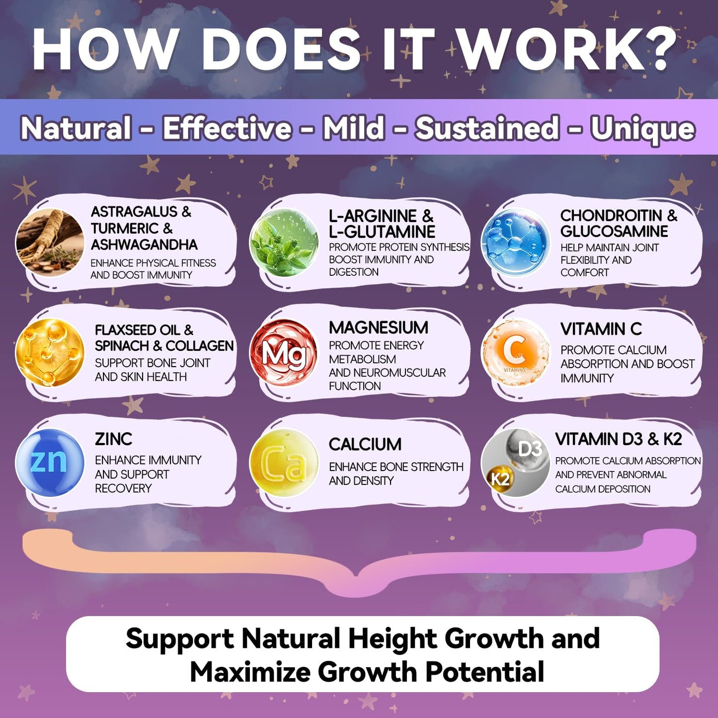 Crasye Height Growth Gummies for Kids & Teens Support Bone Strength and Immunity, 60 Count