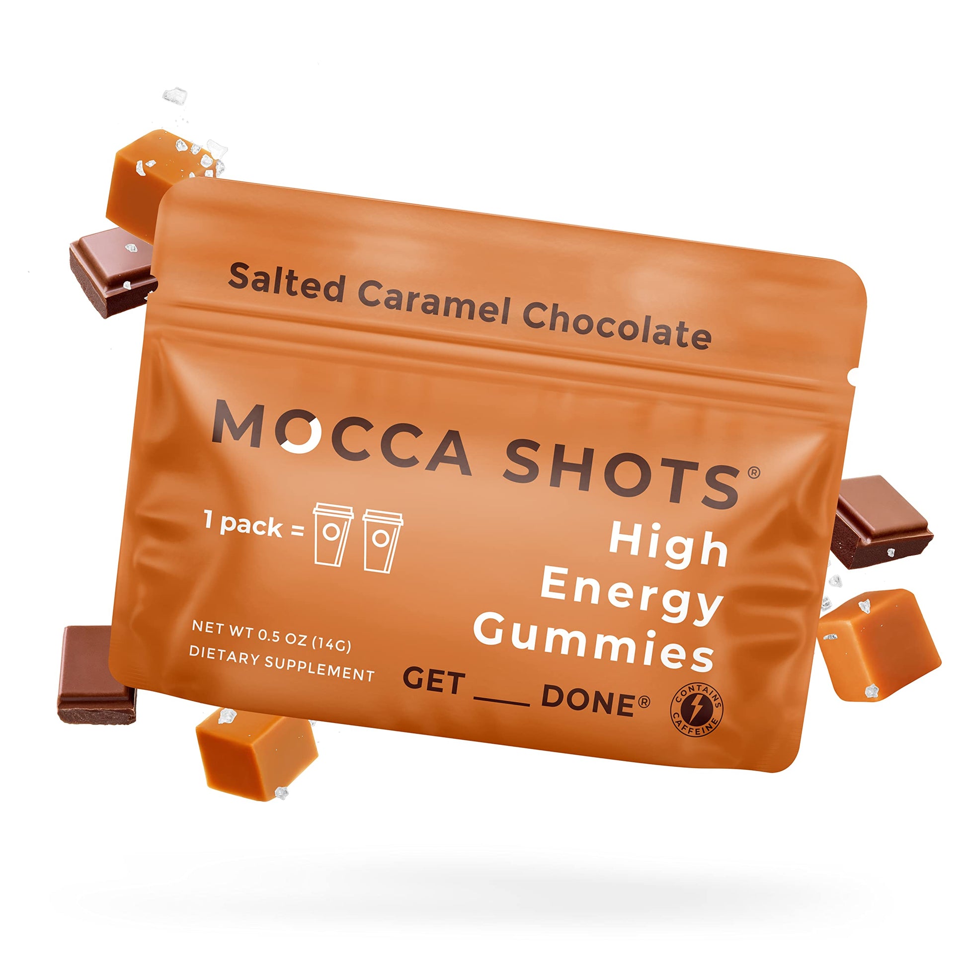 SGC Mocca Shots Caffeine Gummies Salted Caramel 200mg, 12-Pack