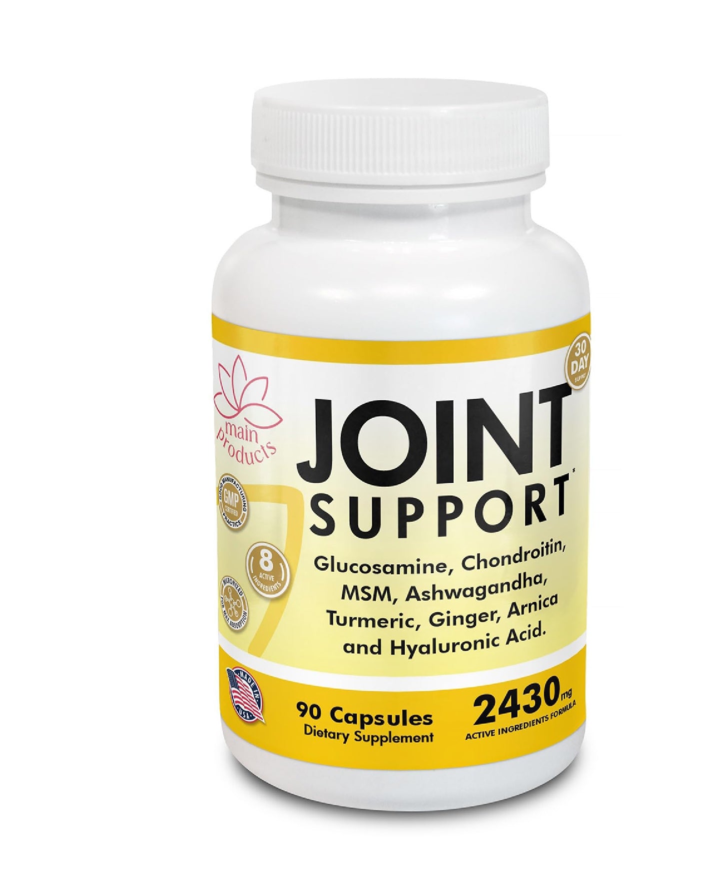 Main Products Glucosamine Chondroitin MSM Hyaluronic Acid Ashwagandha Turmeric Ginger Arnica Joint Support Supplement, Micronized, 2430mg, 180 Capsules