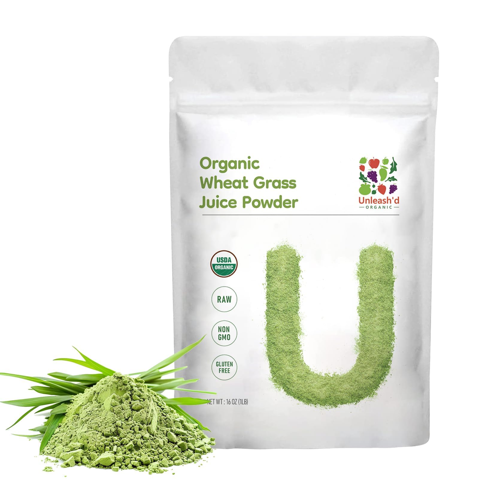 UNLEASH'D ORGANIC Organic Wheatgrass Juice Powder 16 oz