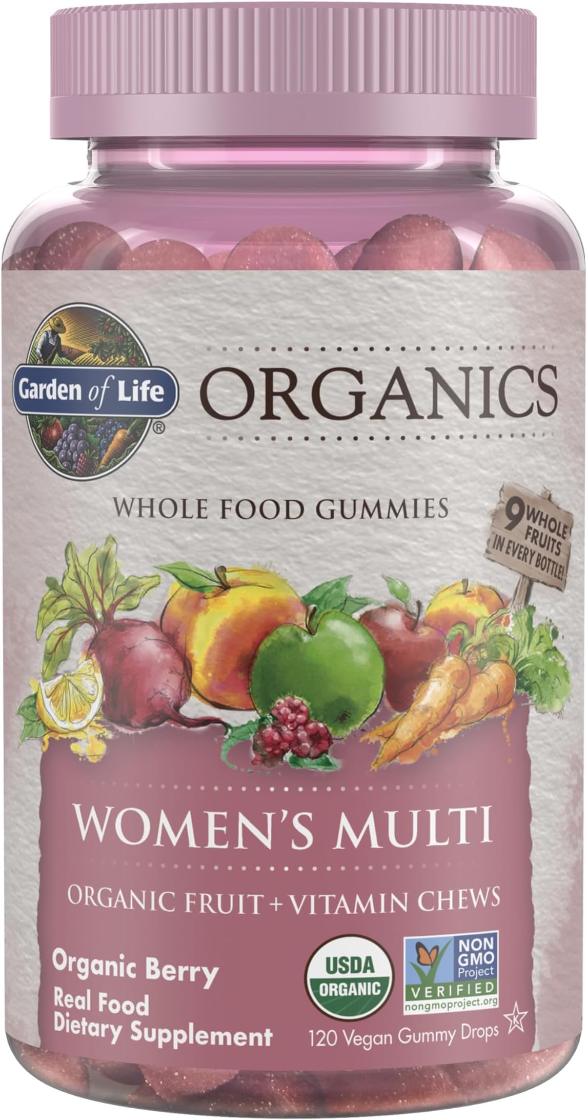 Garden of Life Organics Women's Gummy Vitamins Berry Complete Multi with Methyl B12, C & D3, Gluten, Soy & Dairy Free, 720 Gummies