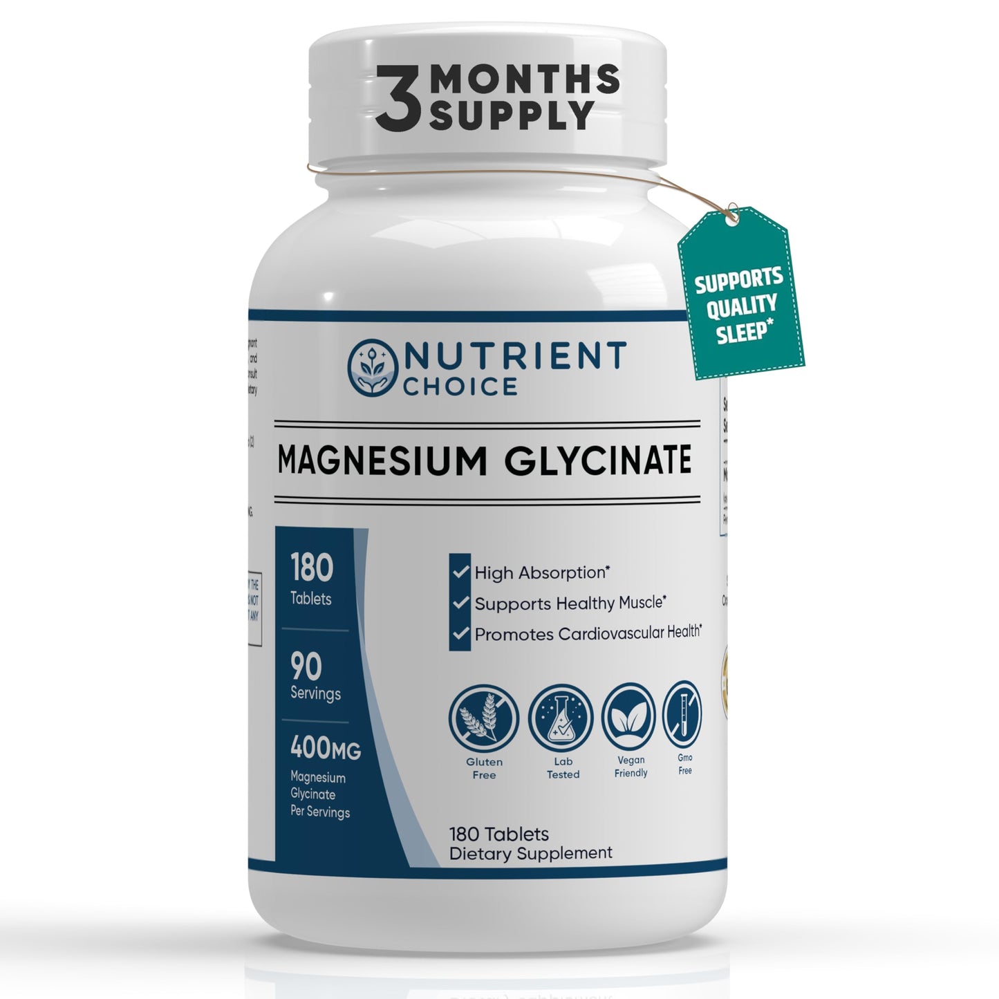 SAFECASTLE Magnesium Glycinate 400 mg Tablets, 180 Tablets