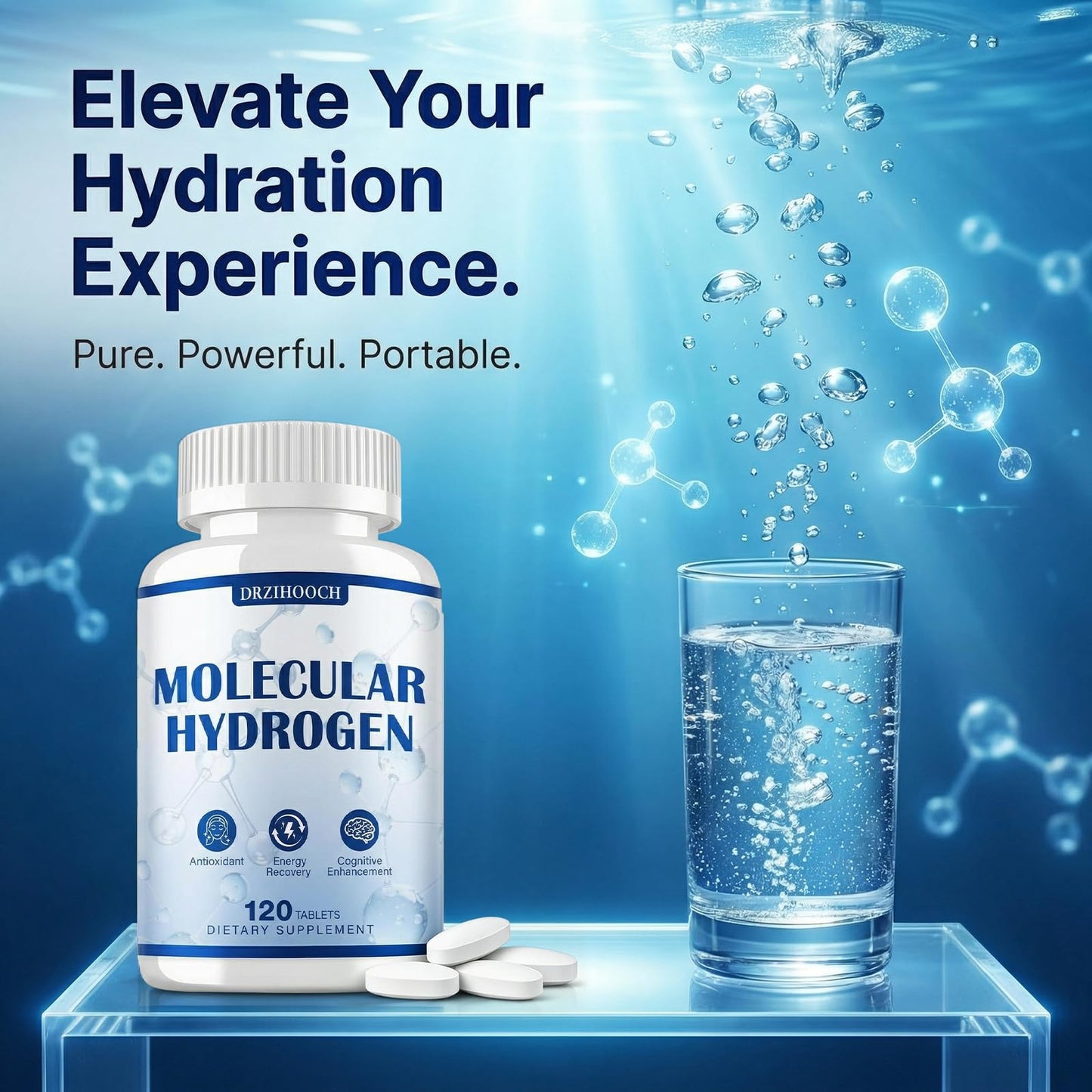 DRZIHOOCH Hydrogen Water Tablets with Magnesium -12 PPM Hydrogen Tablets for Drinking Water Molecular Hydrogen Water Supplement for Cellular Health Healthy Aging 120 Tablets