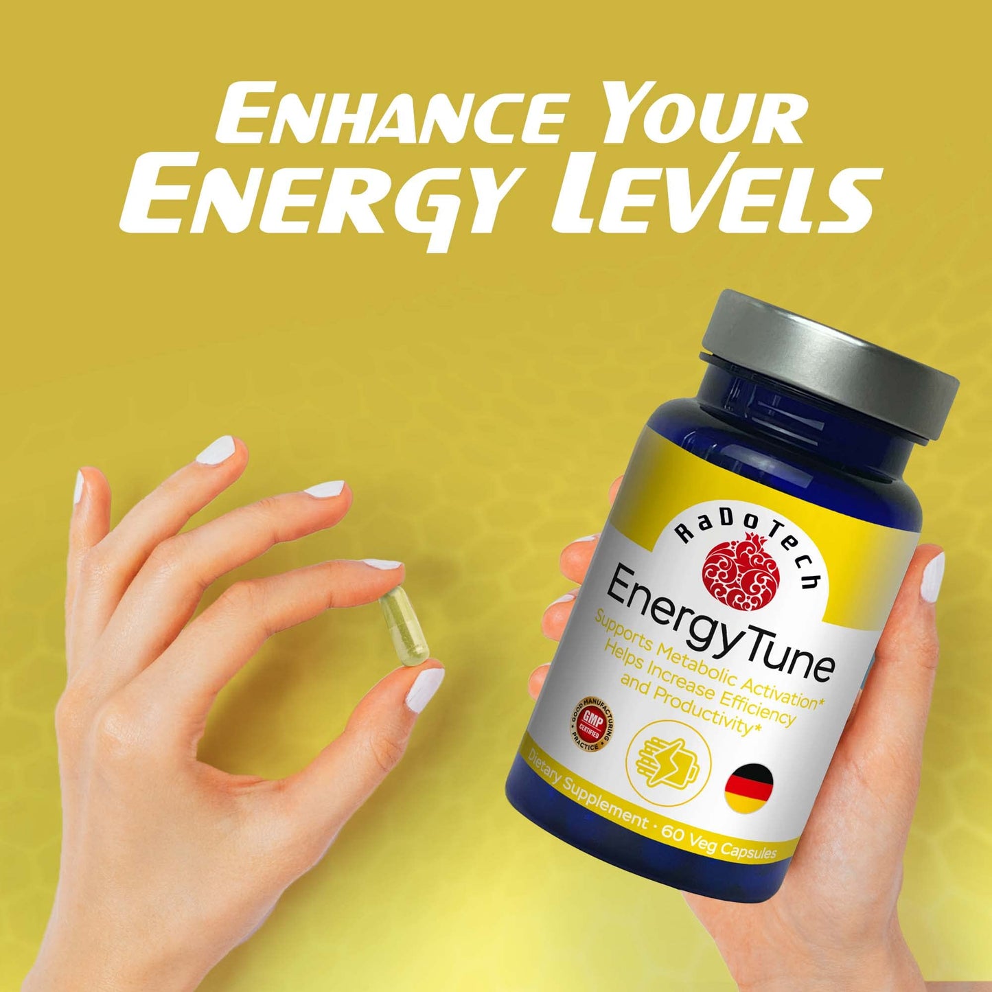 RaDoTech EnergyTune Energy Supplements Veg Capsules, 60 Count