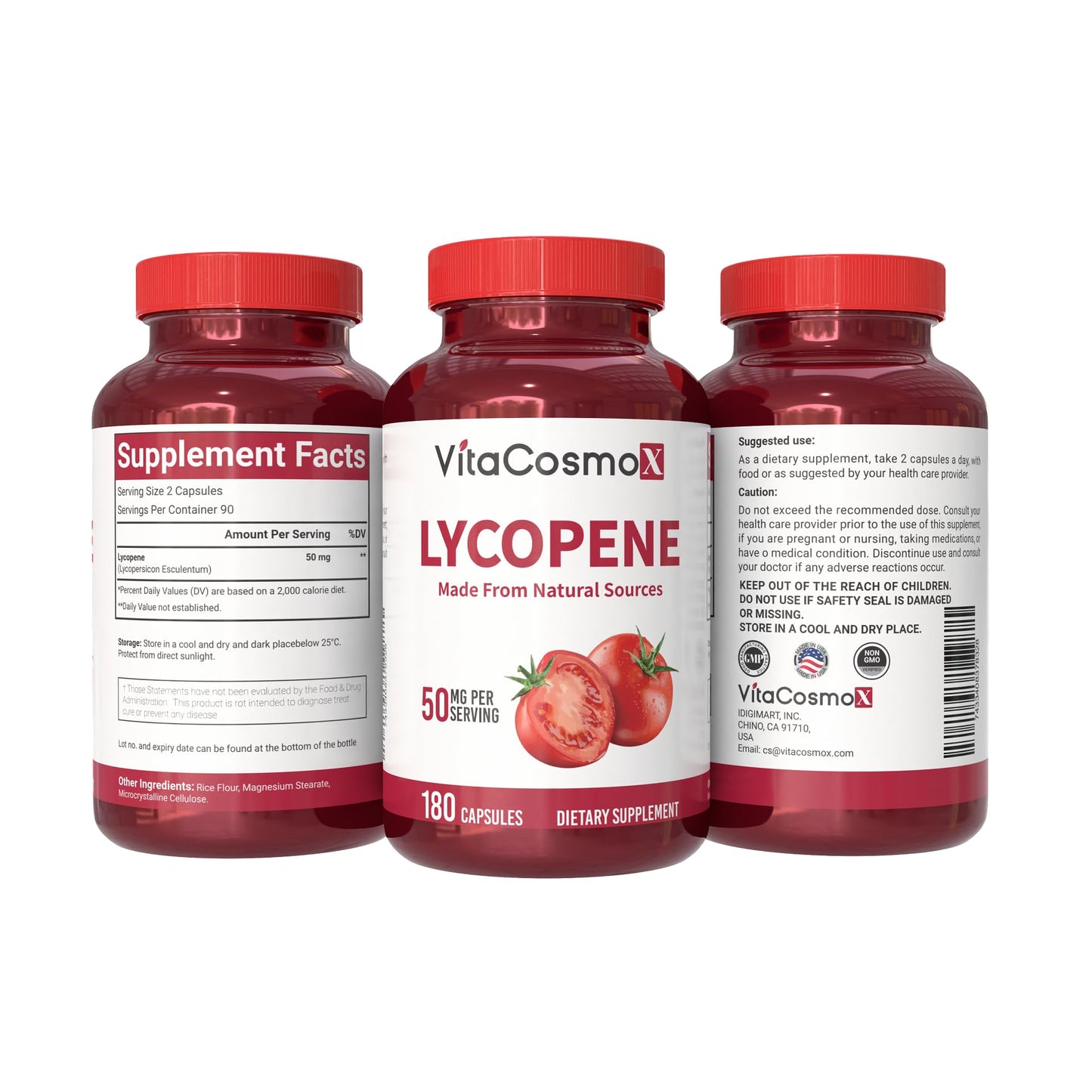 VitaCosmoX Lycopene 50mg Capsules, 180 Count
