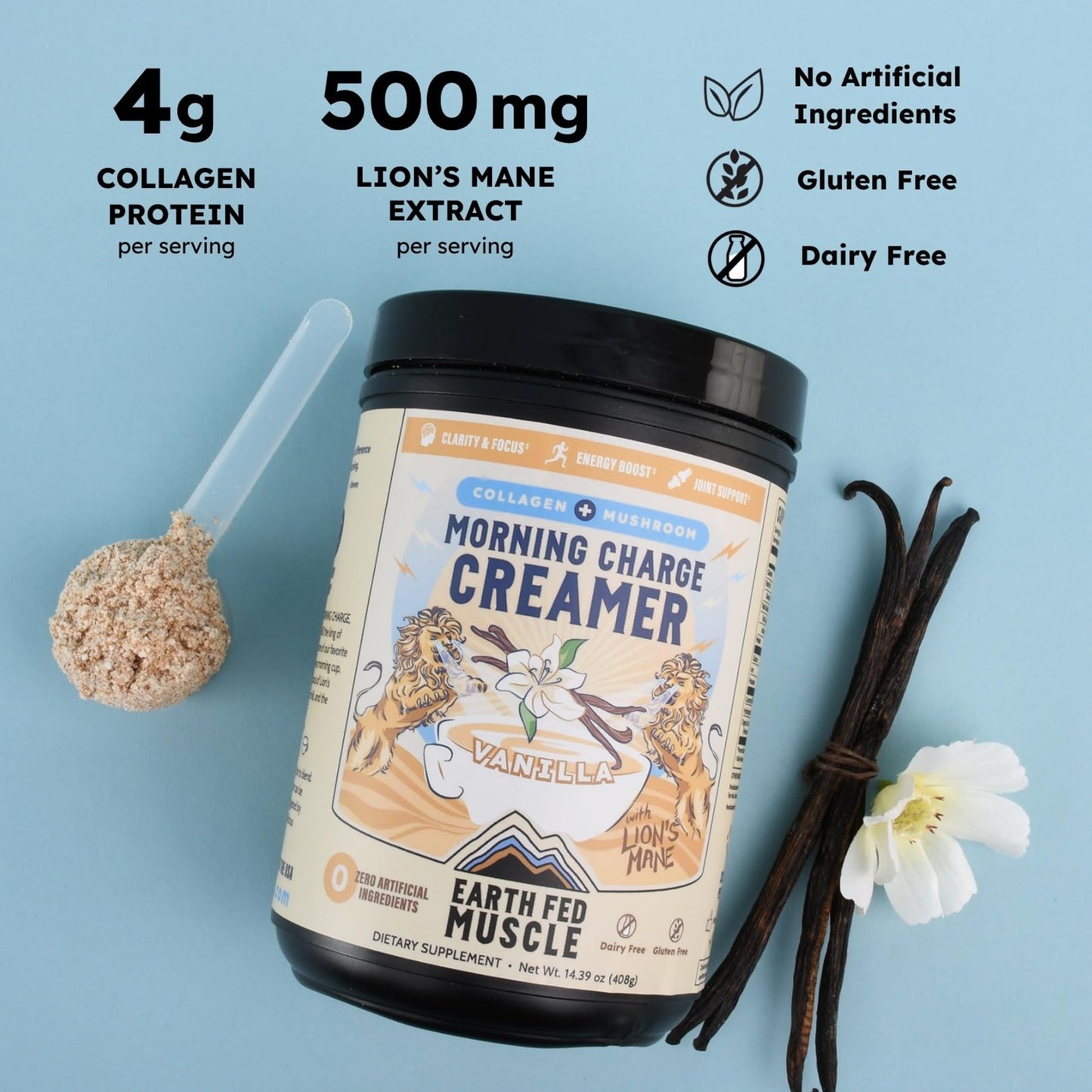 Earth Fed Muscle Vanilla Protein Coffee Creamer Powder 14.39 oz