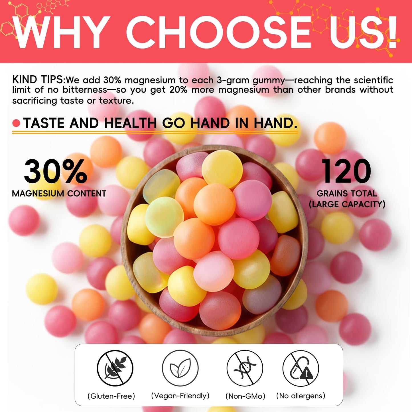 Beznh Magnesium Gummies 800mg per Bottle, 120 Gummies