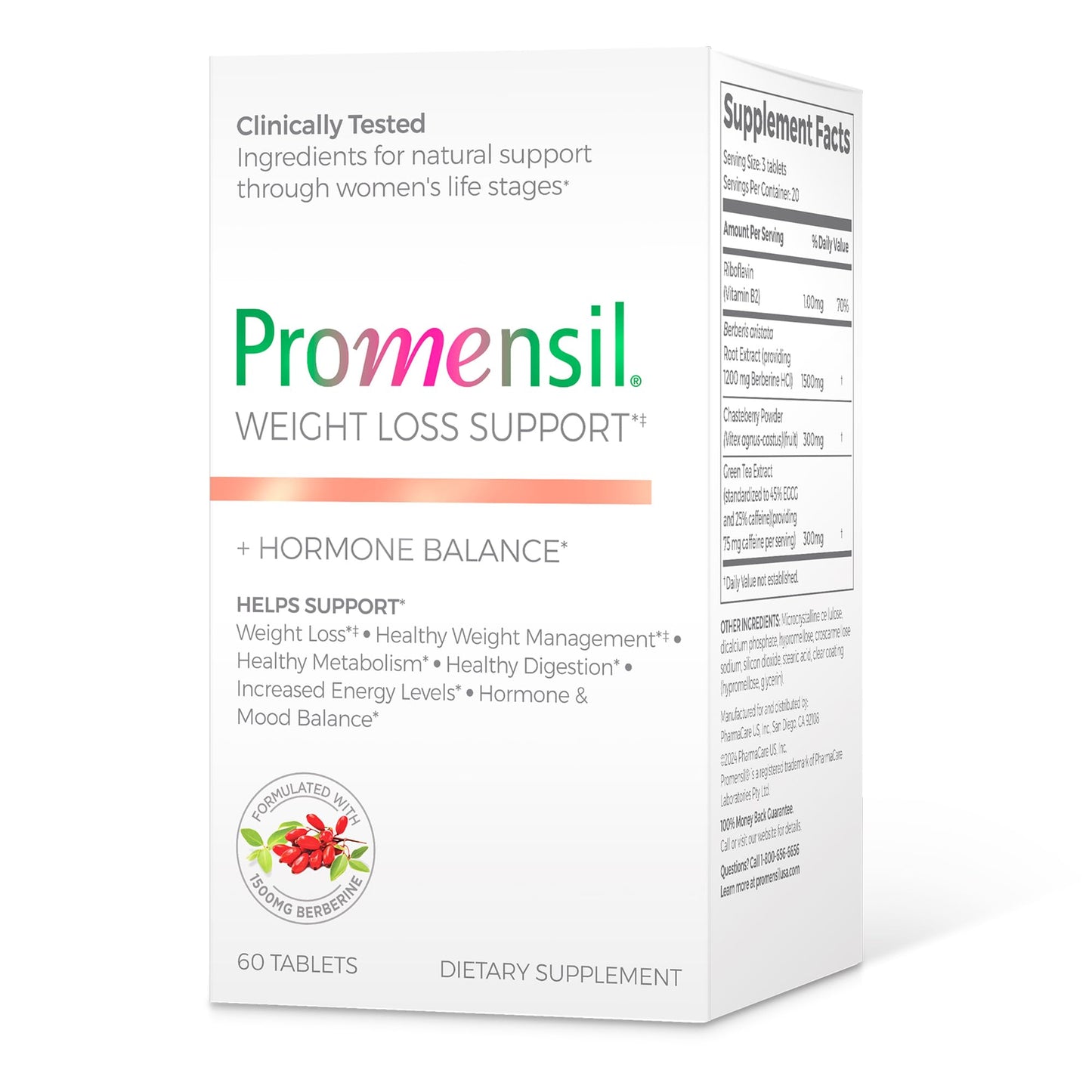 Promensil Berberine HCL 1500mg Weight Loss Support Tablet, 60 Tablets