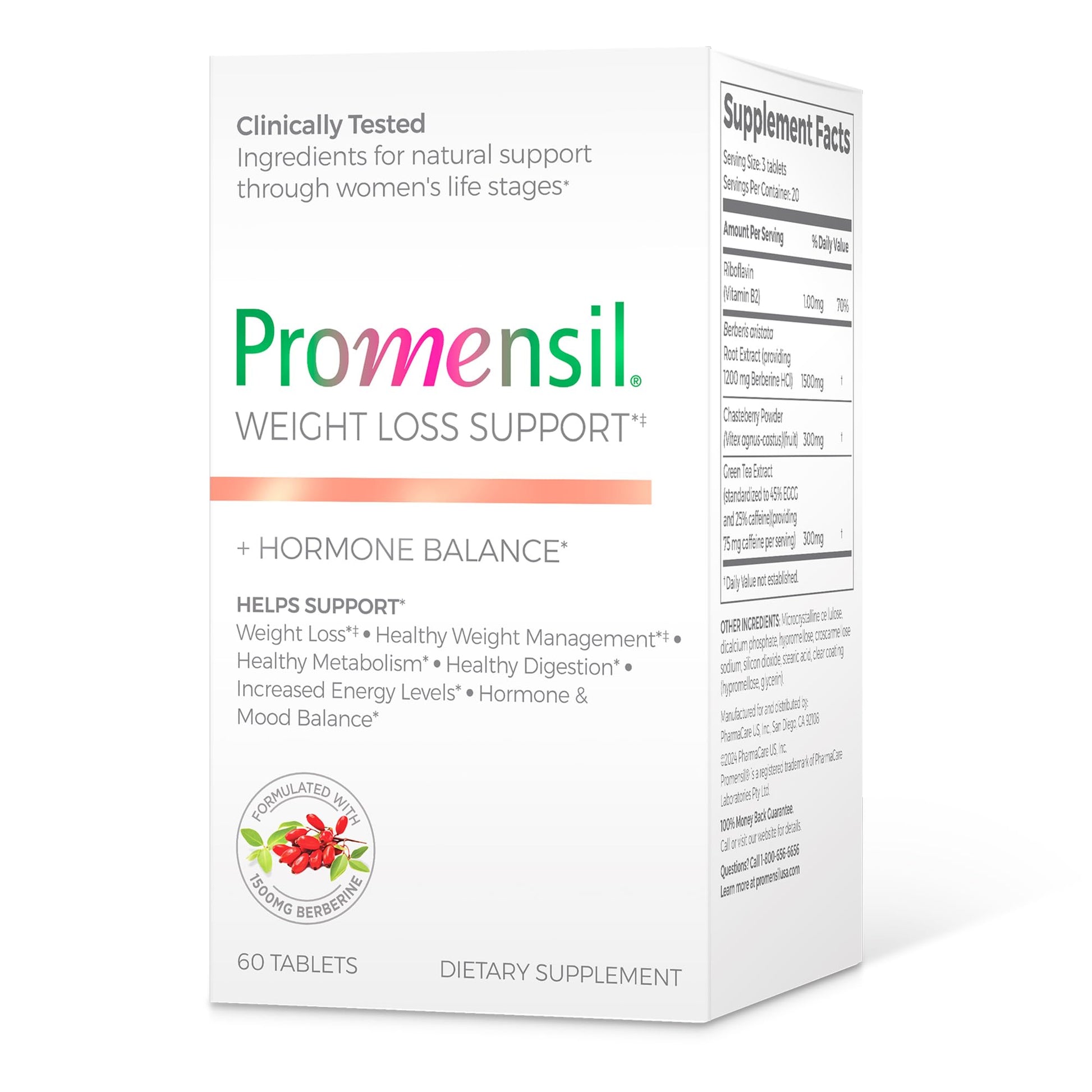 Promensil Berberine HCL 1500mg Weight Loss Support Tablet, 60 Tablets