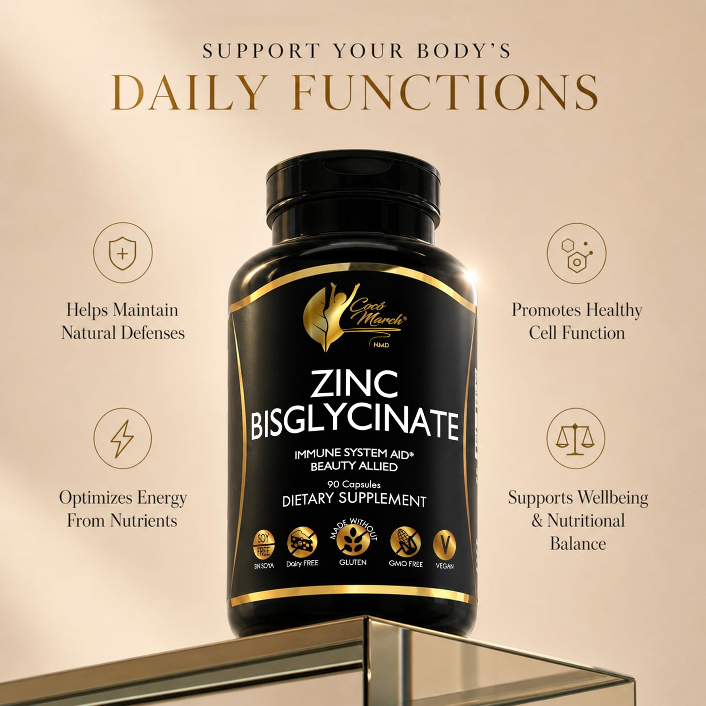 Cocó March N.M.D Zinc Bisglycinate Capsules, 90 Count
