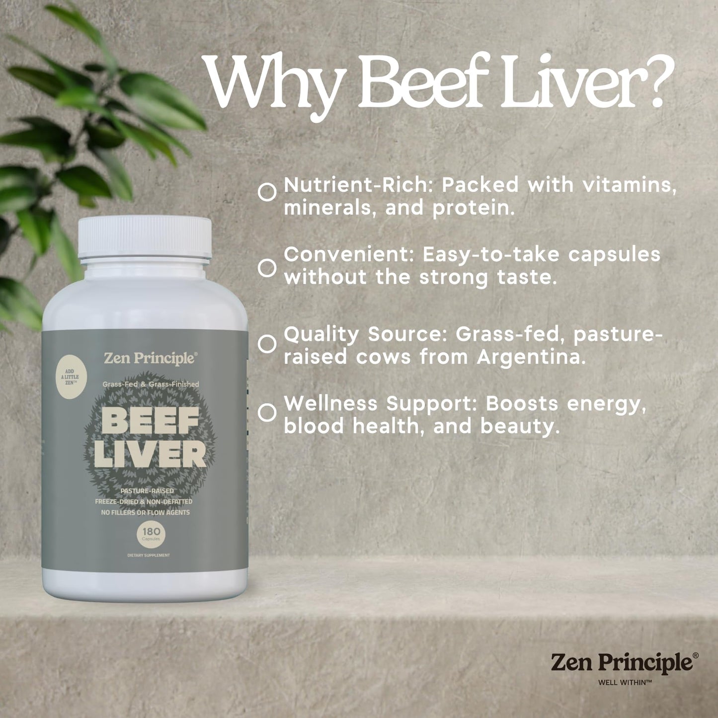 Zen Principle Ultra-Pure Desiccated Beef Liver, Grass-Fed & Finished New Zealand 360 Capsules