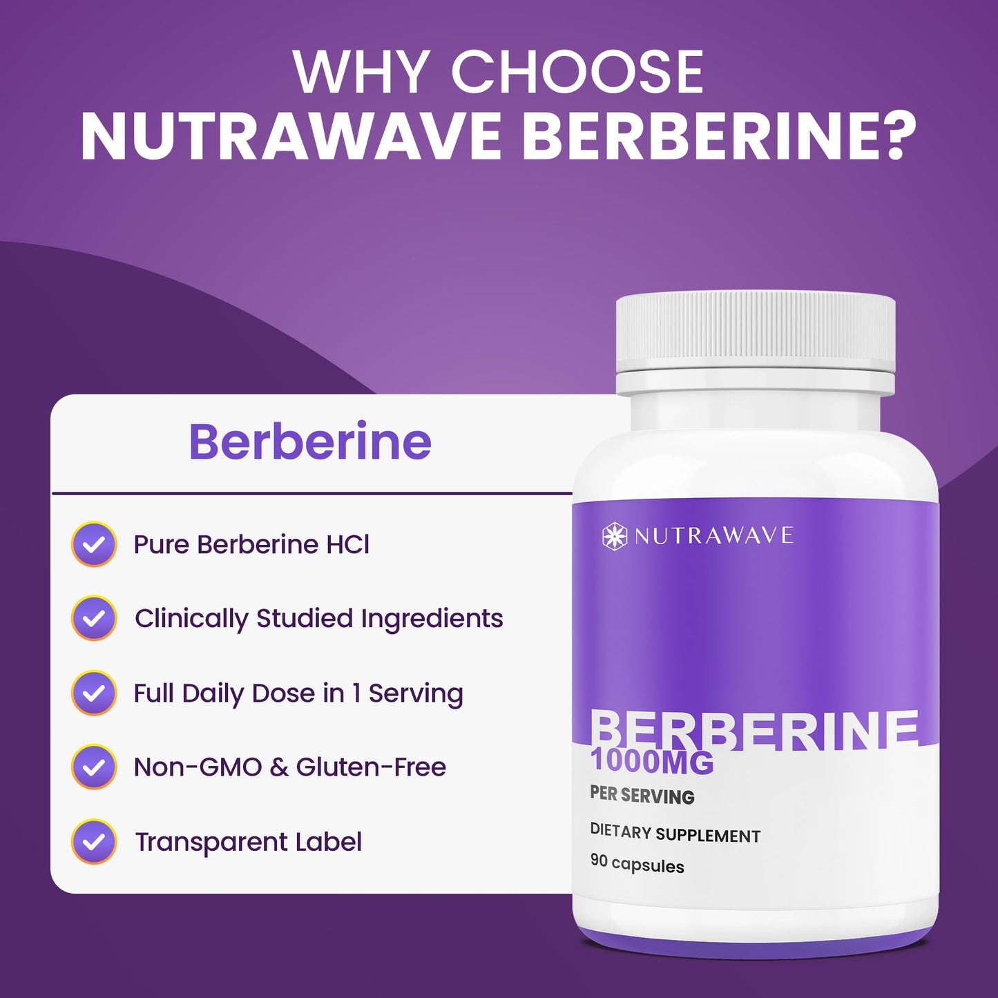 Nutra Wave Berberine HCL 1000mg Capsules – 90 Count