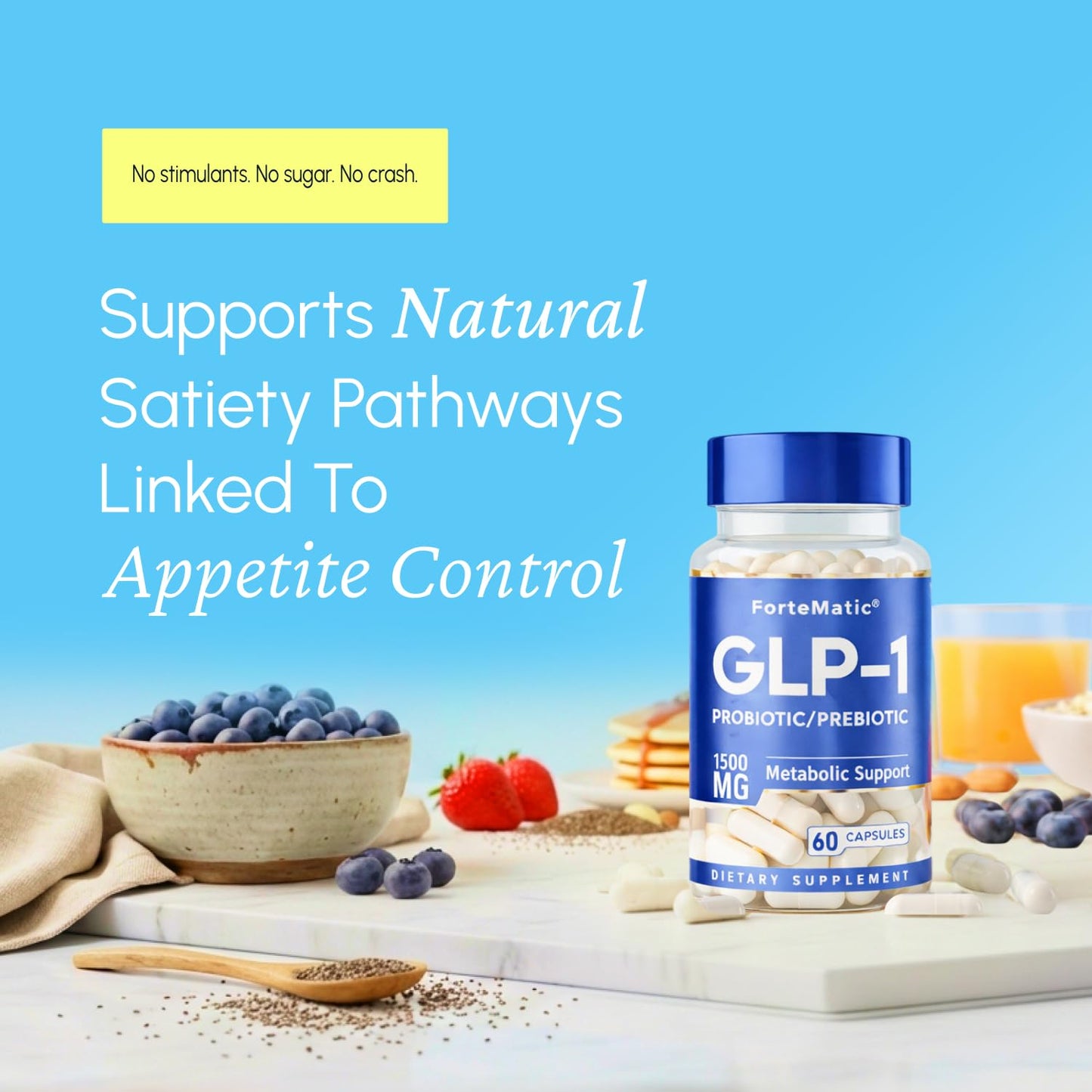 Fortematic GLP-1 Support Supplement for Weight Management, Appetite Suppressant & Metabolism Support, Probiotic & Prebiotic Blend for Gut Health, 60 Capsules
