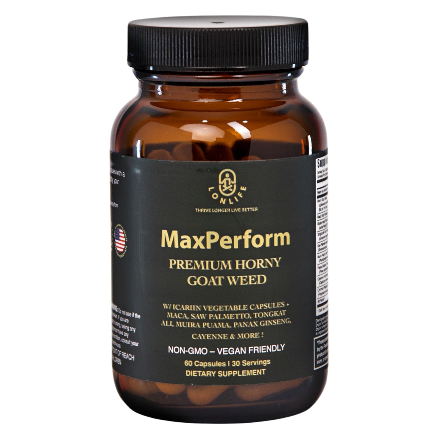 LONLIFE MaxPerform Herbal Supplement with Horny Goat Weed, Maca Root, Tongkat Ali, Tribulus Terrestris & Saw Palmetto - Daily Wellness Support for Men - 1275mg, 60 Capsules