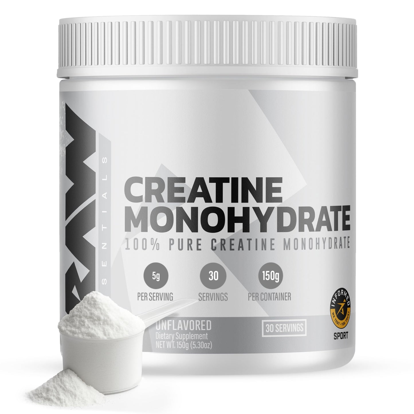 RAW Creatine Monohydrate Powder Unflavored, 5.3 Ounces