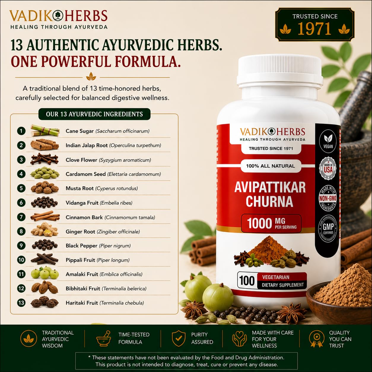 Vadik Herbs Avipattikar Churna Powder 100 Count